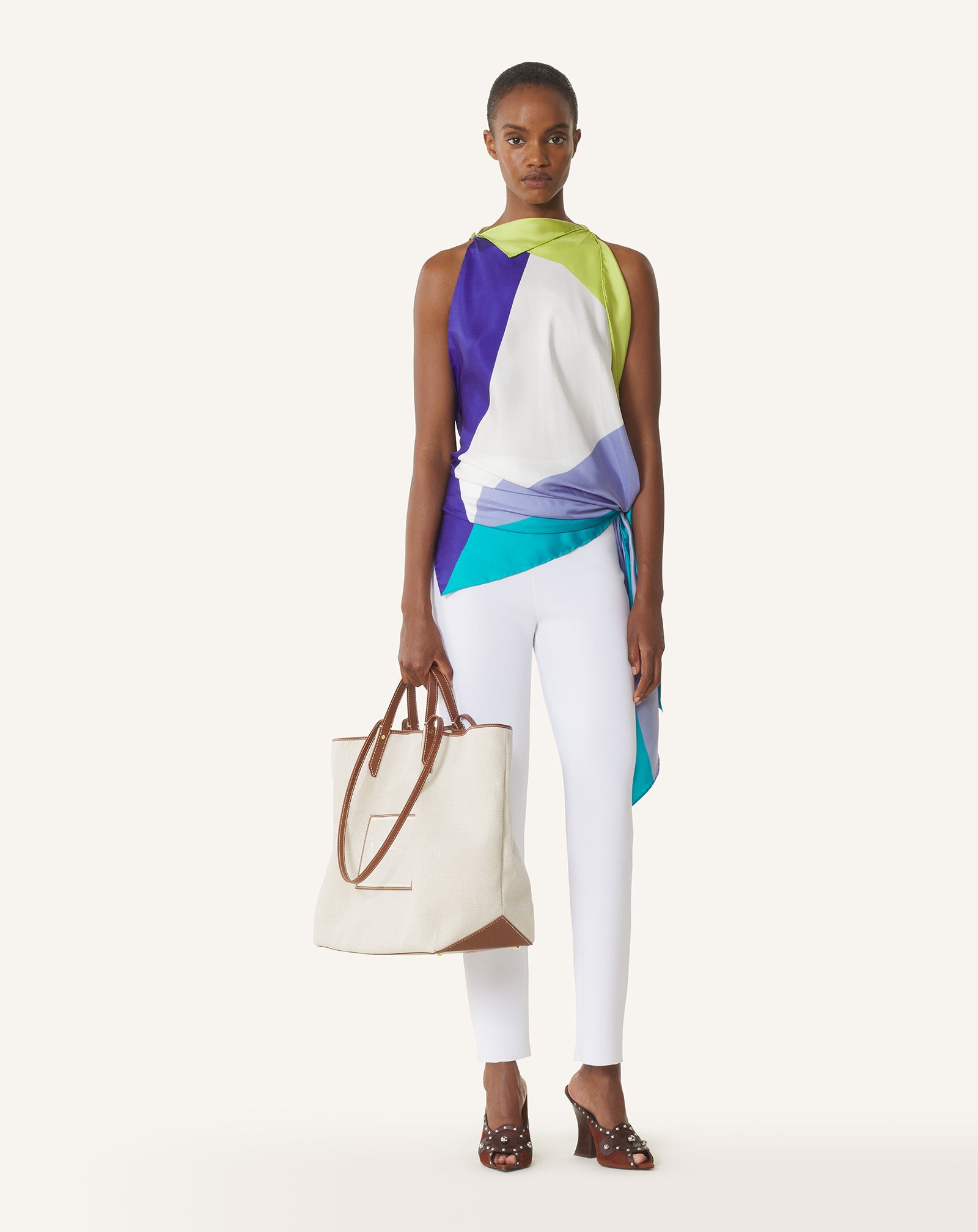 BLUE GRAPHIC PRINT SILK TOP