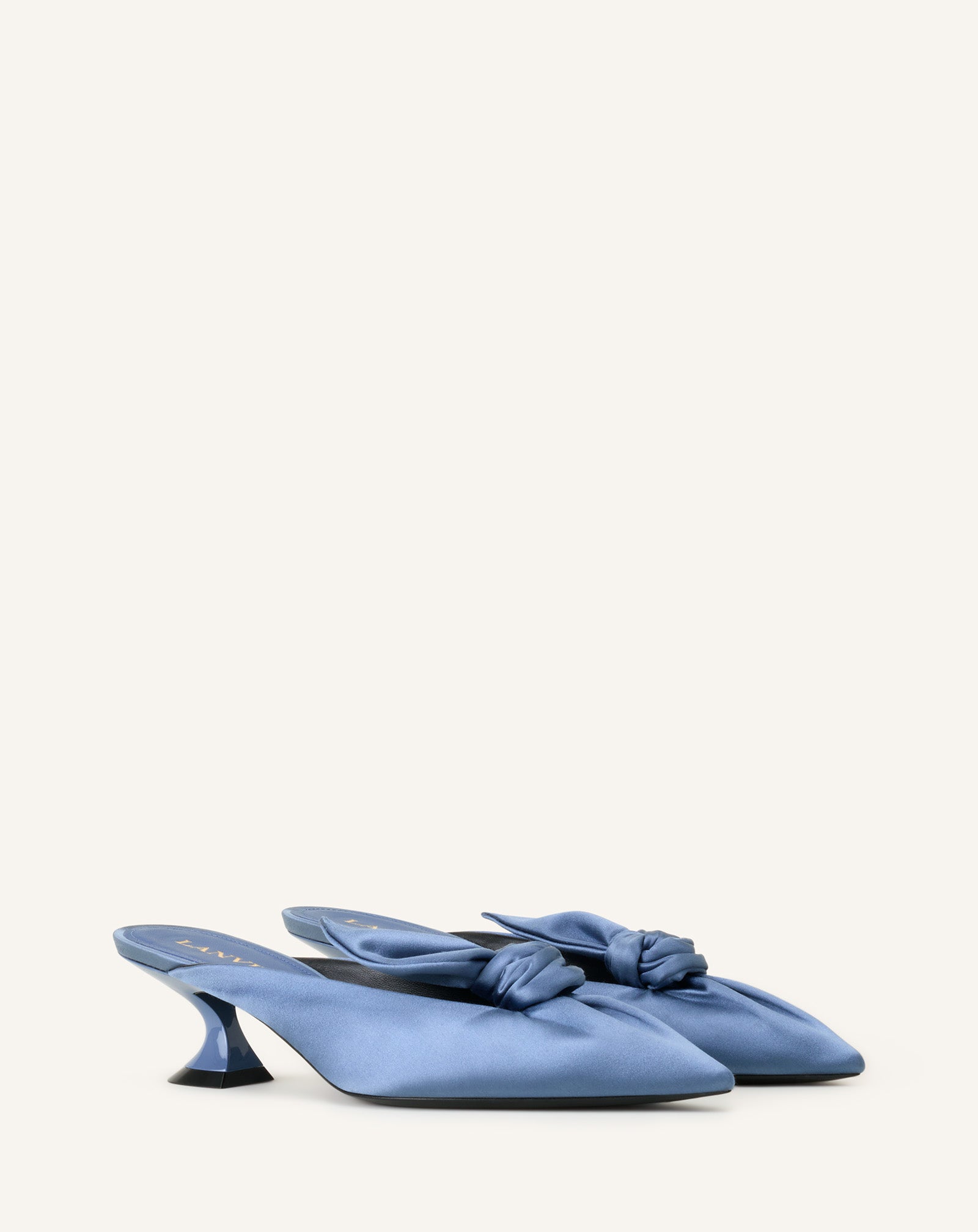 MIDNIGHT STEP HEELED MULES WITH A SATIN BOW