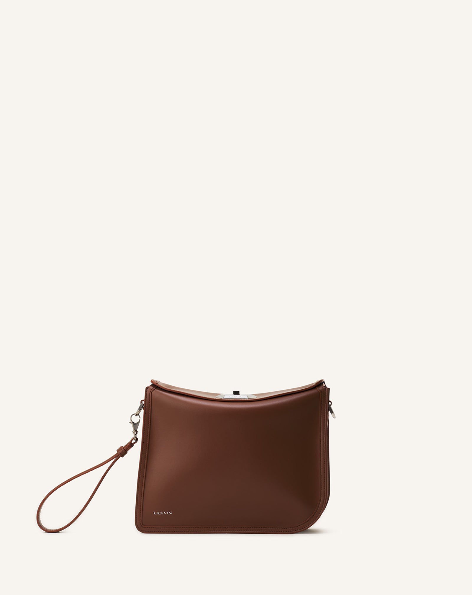 BROWN COMPAGNON ASYMMETRICAL LEATHER CLUTCH BAG