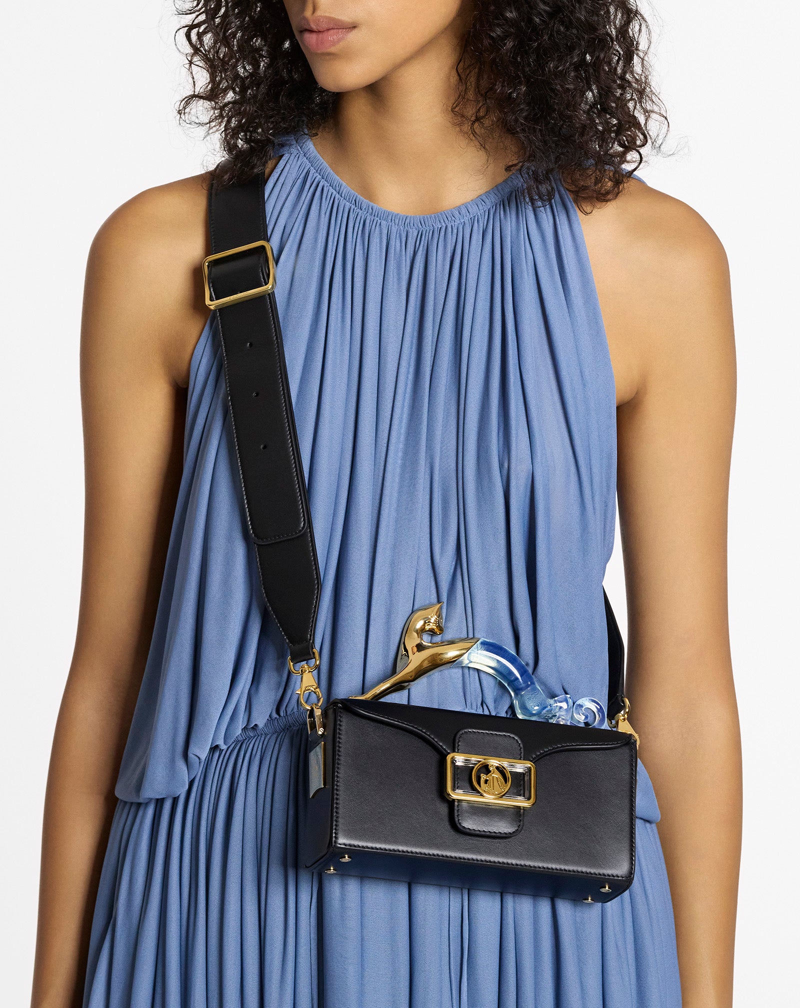 PENCIL CAT NANO LEATHER BAG WITH A BI-MATERIAL CAT