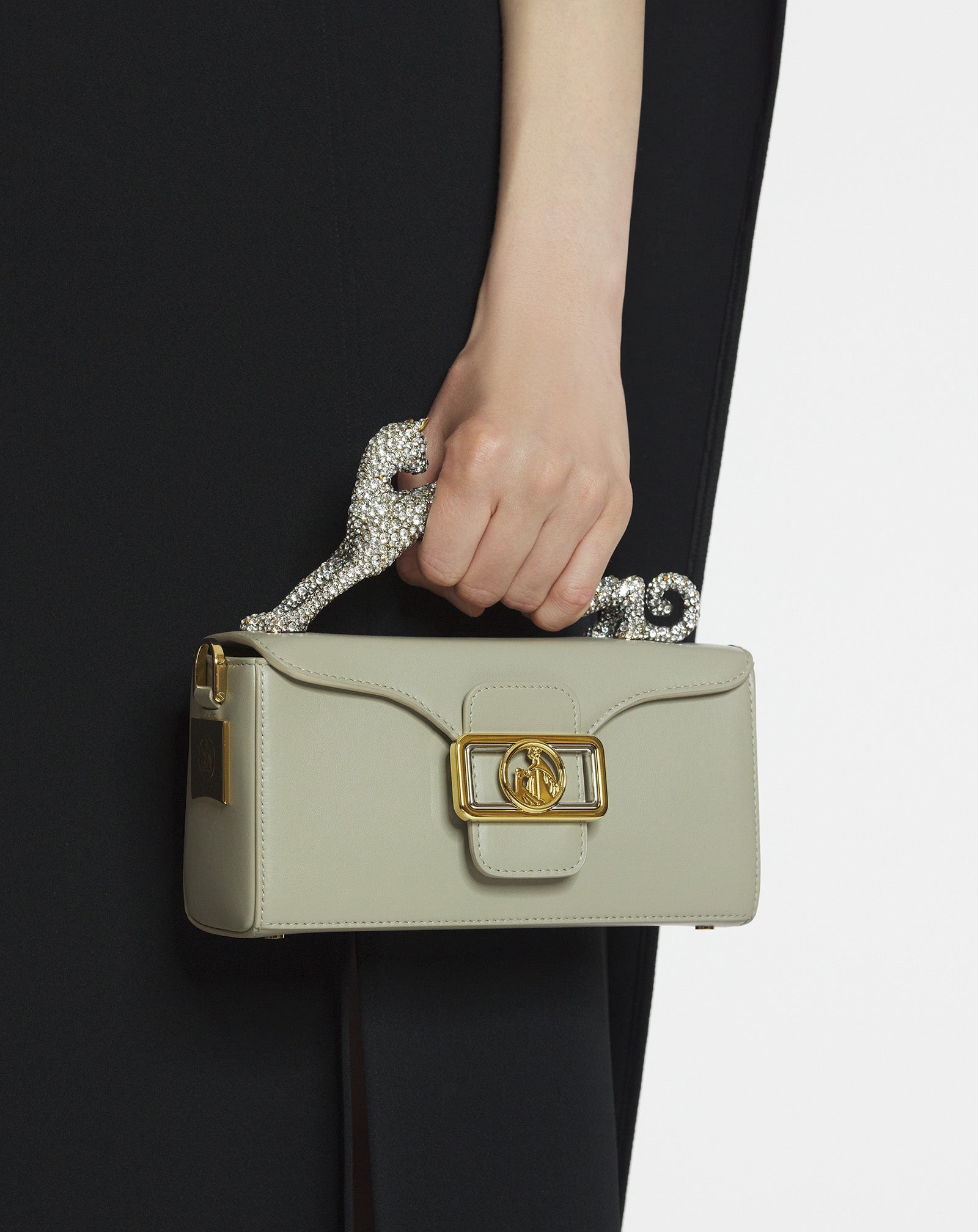 PENCIL CAT NANO BAG IN LEATHER AND RHINESTONES