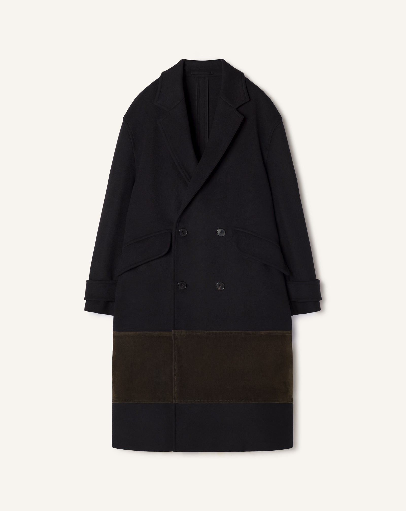 DOUBLE-BREASTED COAT IN WOOL AND VELVET