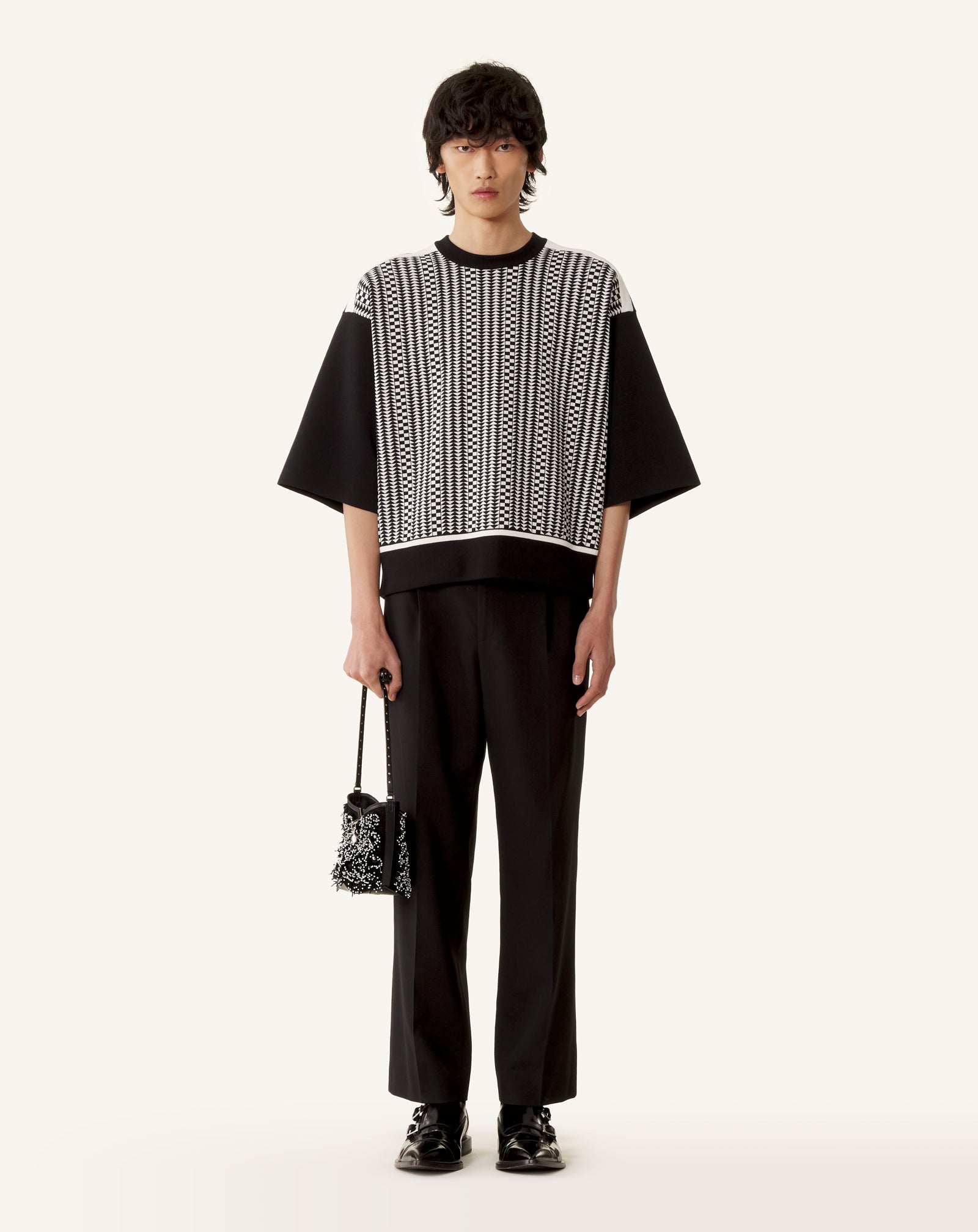 T-SHIRT AMPLE EN JACQUARD DE SOIE ET COTON