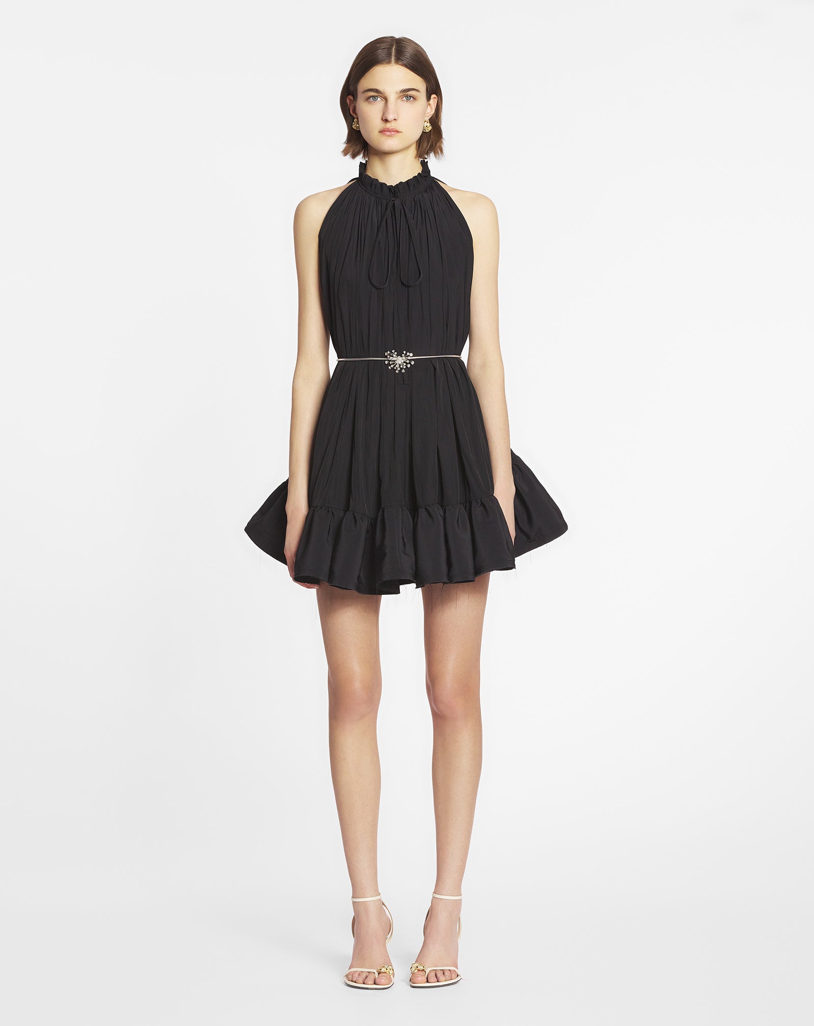 BLACK SHORT DRESS WITH RUFFLES