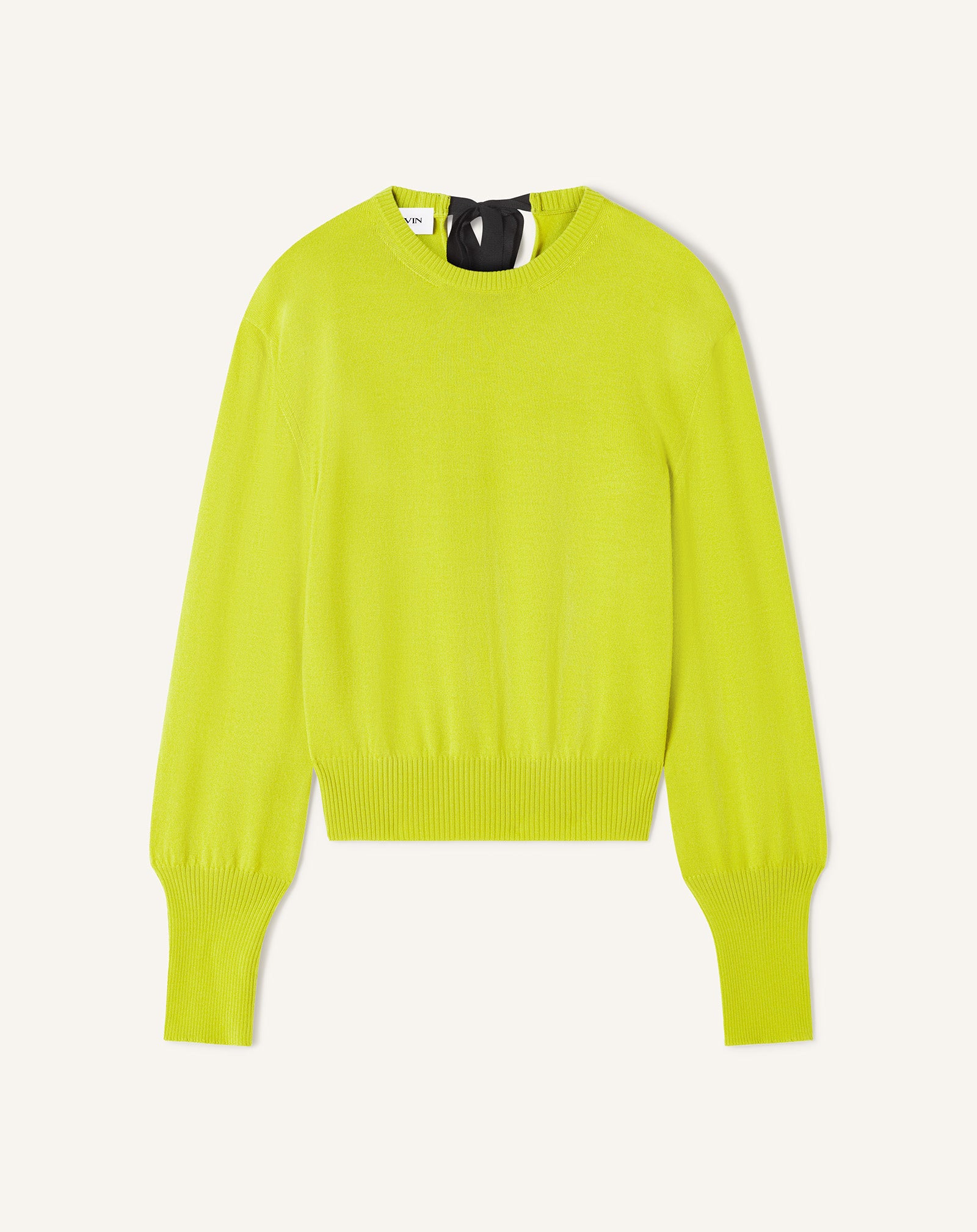 GREEN WOOL SWEATER WITH GROSGRAIN DETAIL