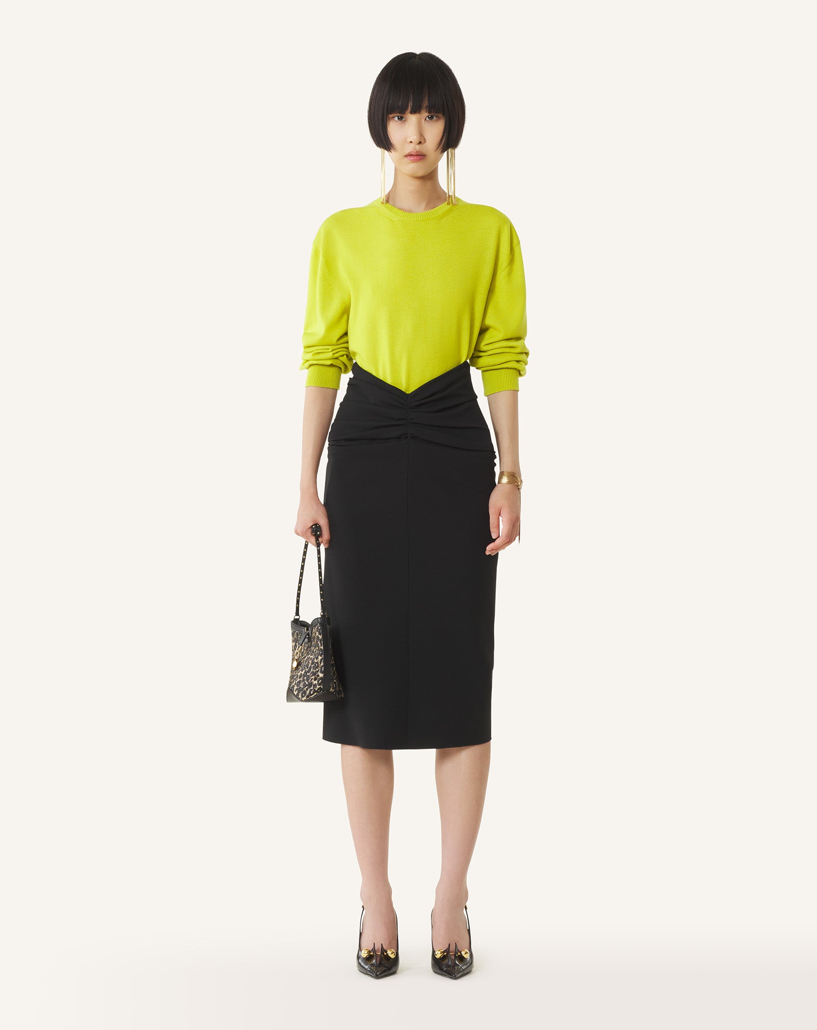 WOOL T-SHIRT SWEATER WITH GROSGRAIN DETAIL