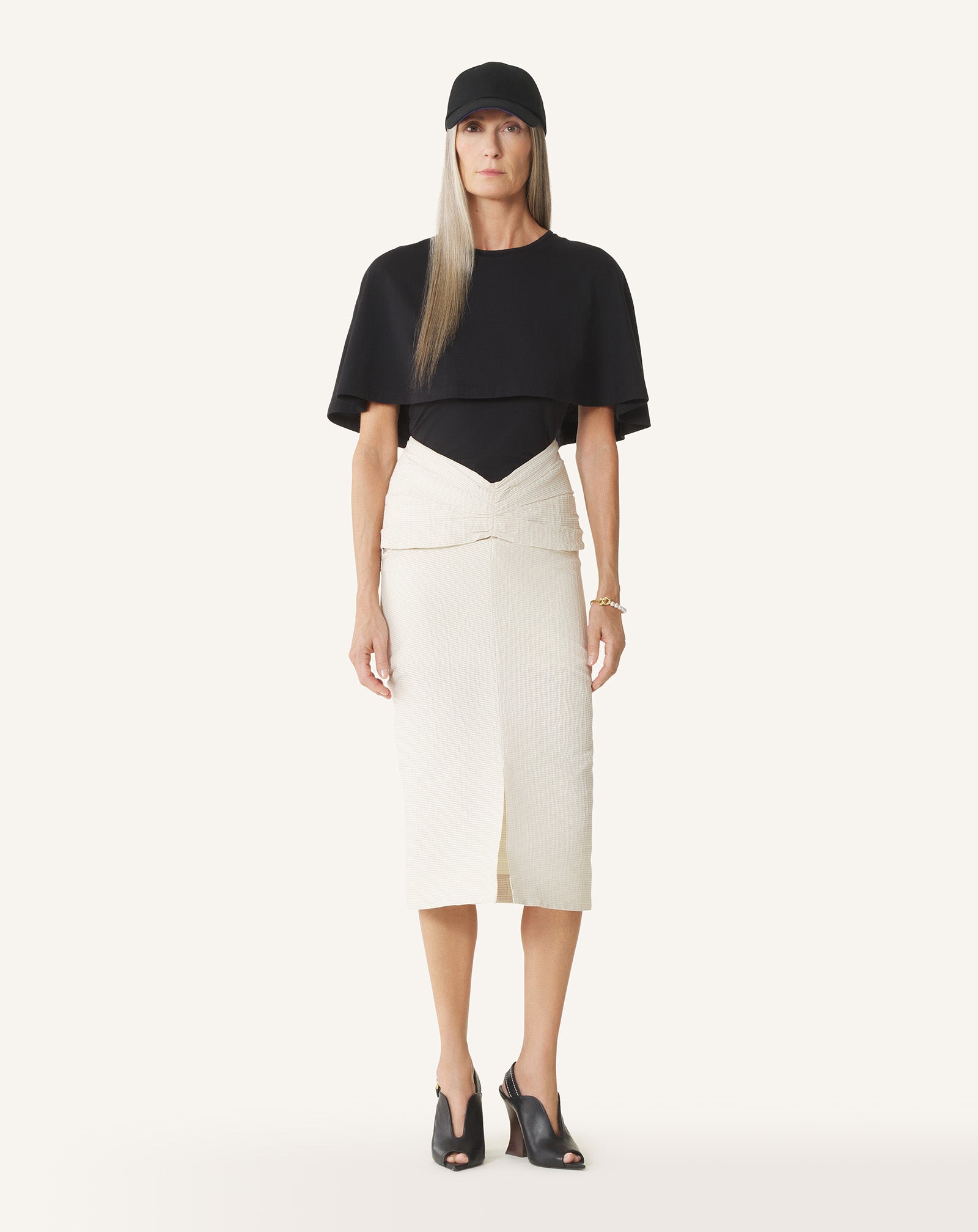 WHITE MIDI SKIRT IN JACQUARD