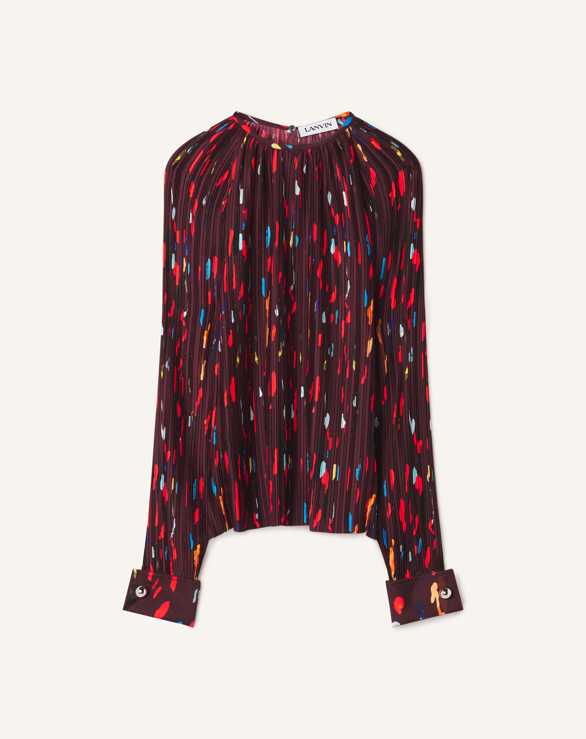 PRINTED PLEATED CHARMEUSE TOP