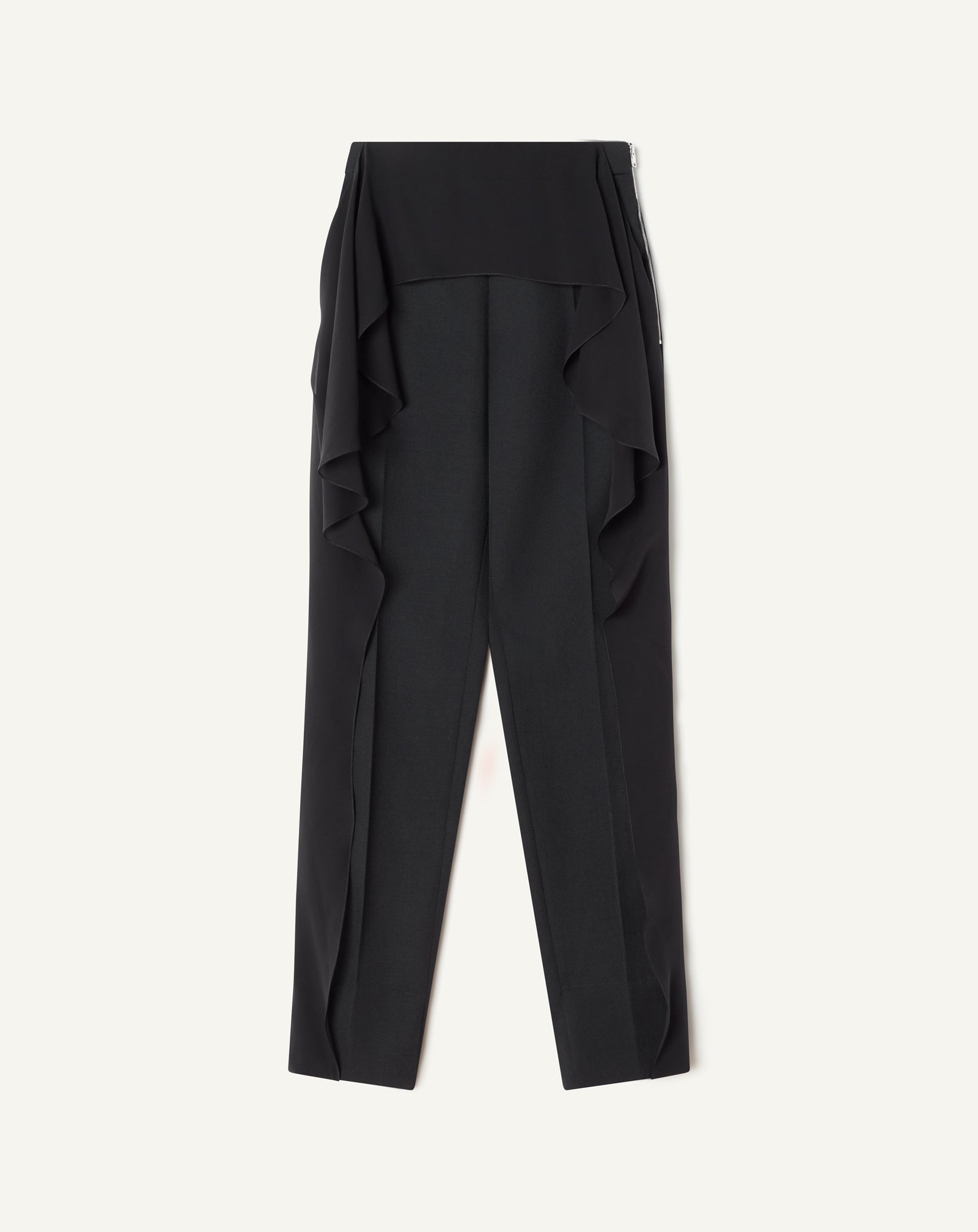 BLACK FRILLED WOOL PANTS