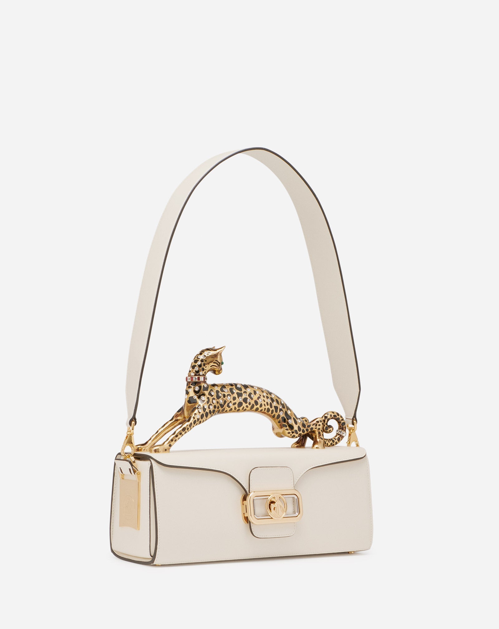 PENCIL CAT BAG IN SHINY CALFSKIN LEATHER AND RHINESTONES