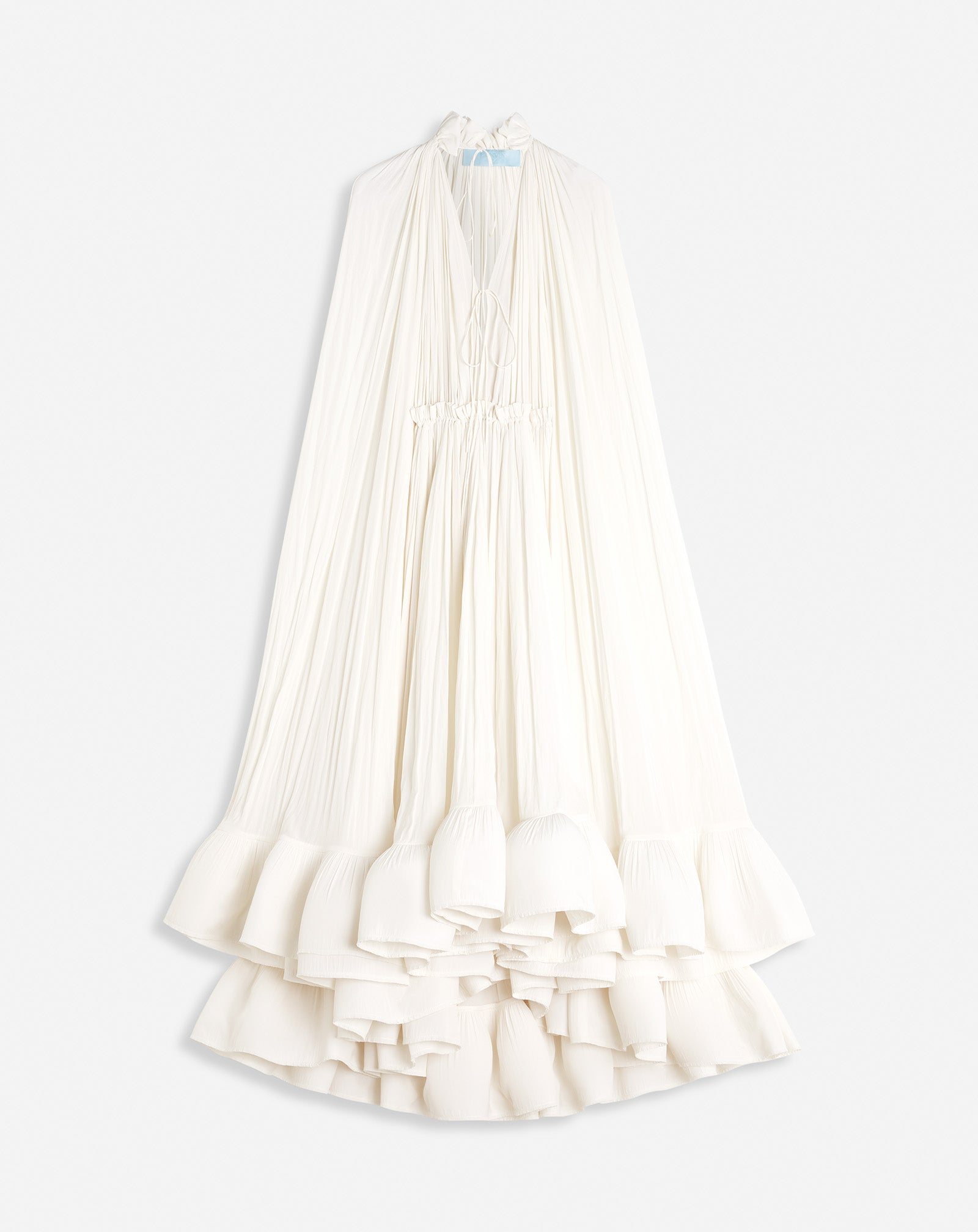 WHITE Long Charmeuse Ruffle dress