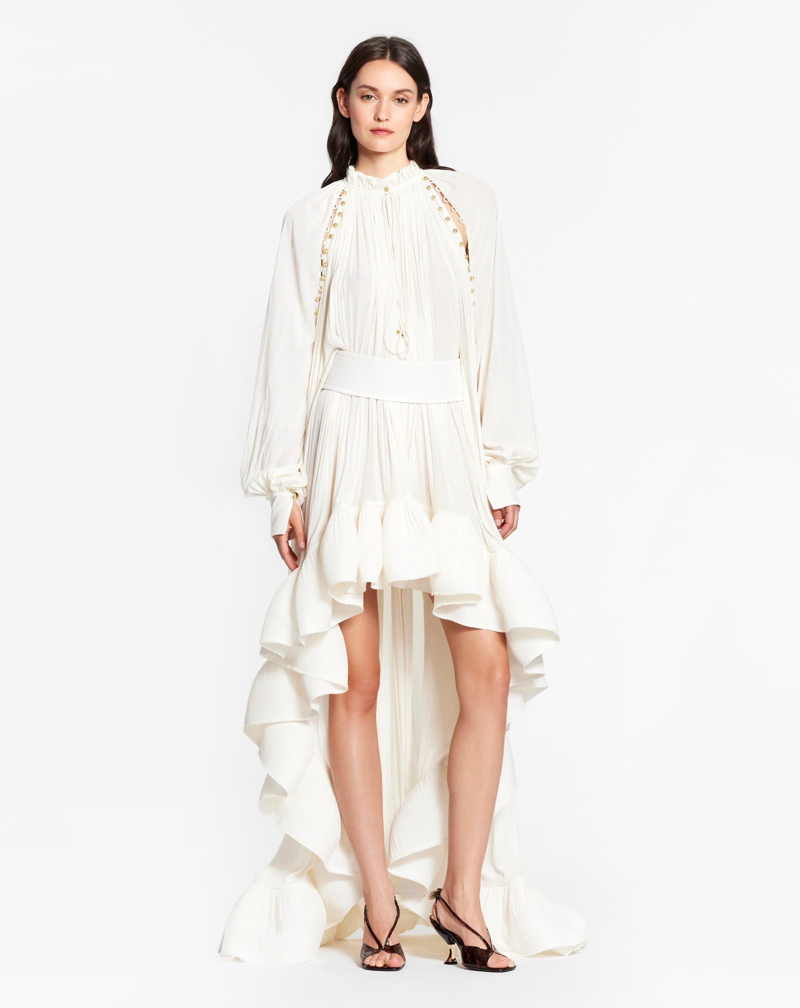 WHITE ASYMMETRICAL CHARMEUSE DRESS