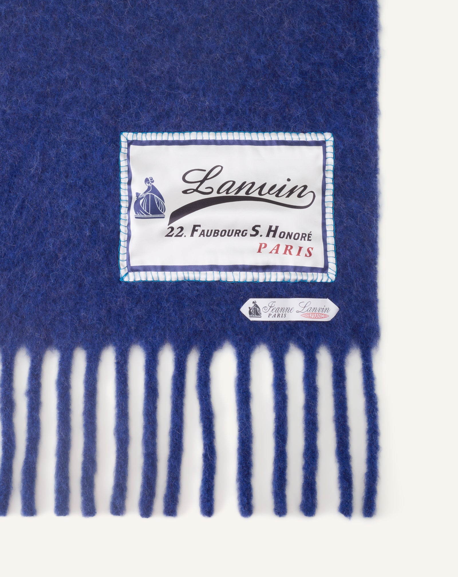 Blue Fringed Wool Scarf With 22 Faubourg Label | Lanvin