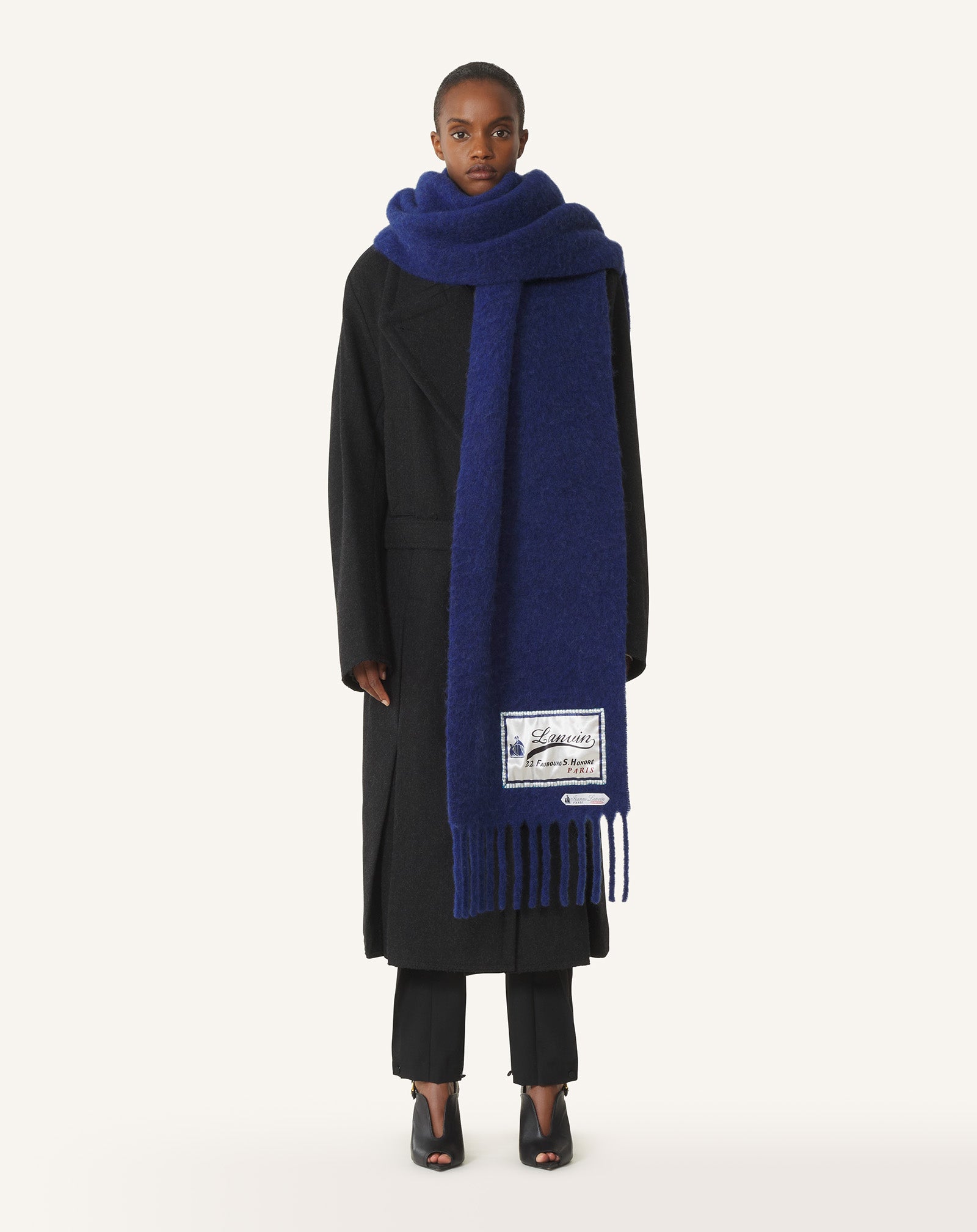 BLUE FRINGED WOOL SCARF WITH 22 FAUBOURG LABEL