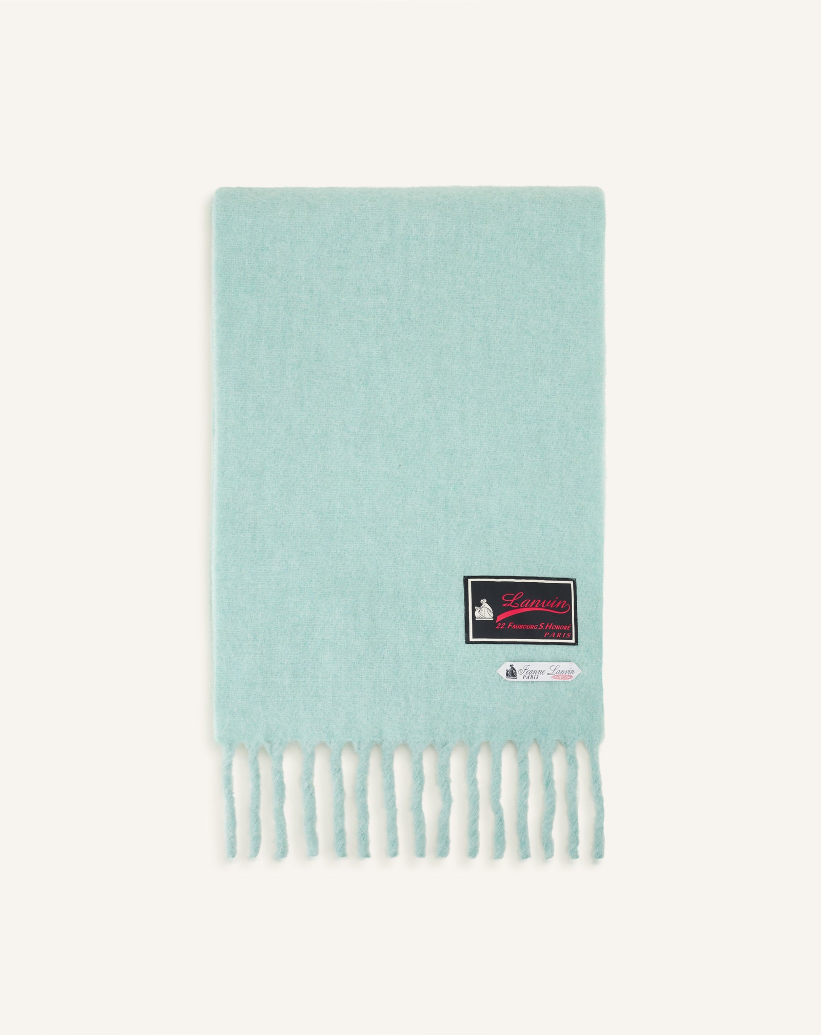 GREEN FRINGED WOOL SCARF WITH 22 FAUBOURG LABEL