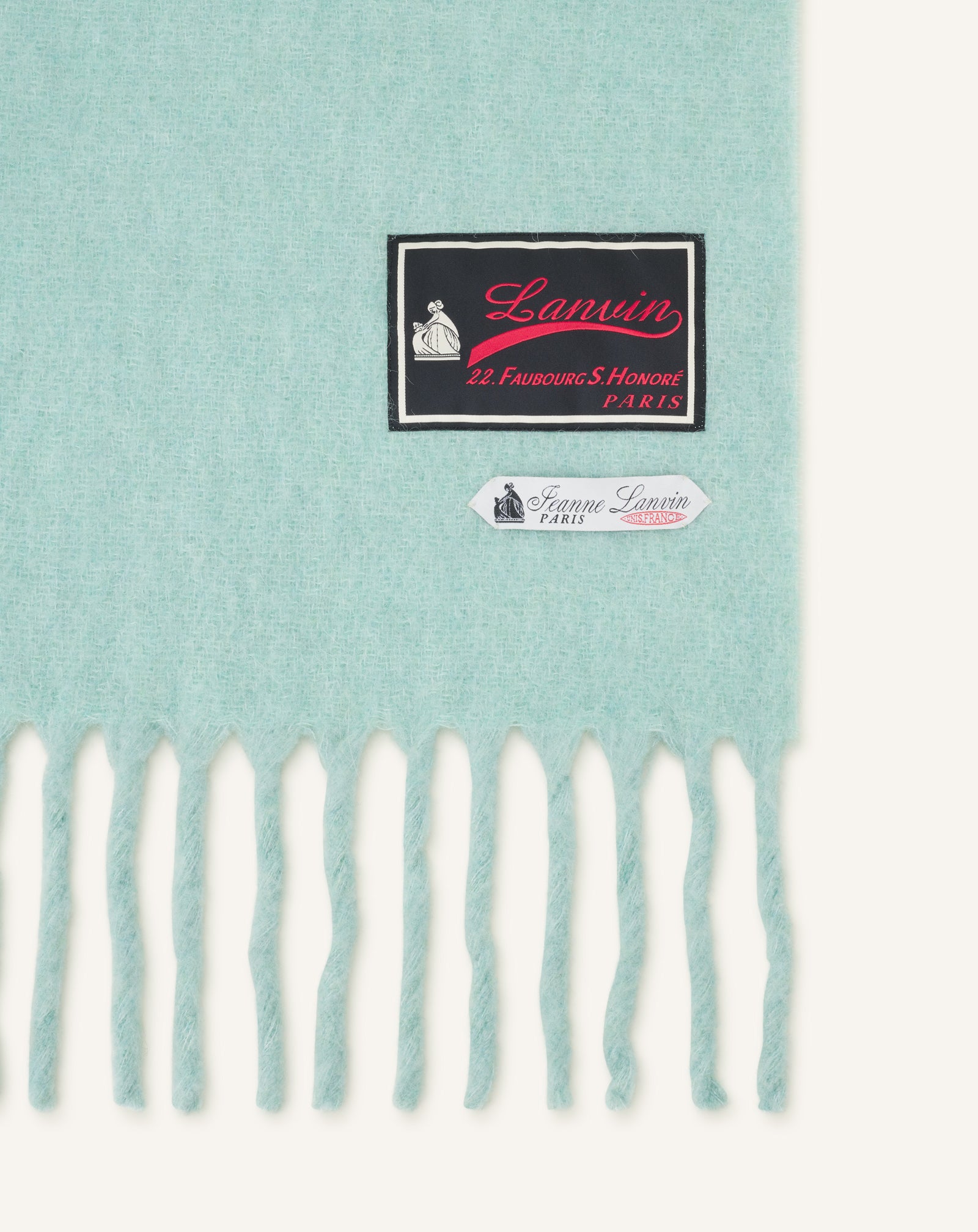 GREEN FRINGED WOOL SCARF WITH 22 FAUBOURG LABEL