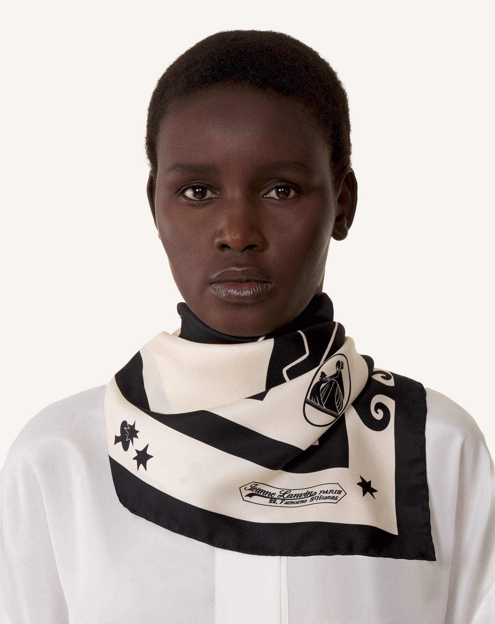 WHITE LUNAR YEAR PRINT SILK SCARF