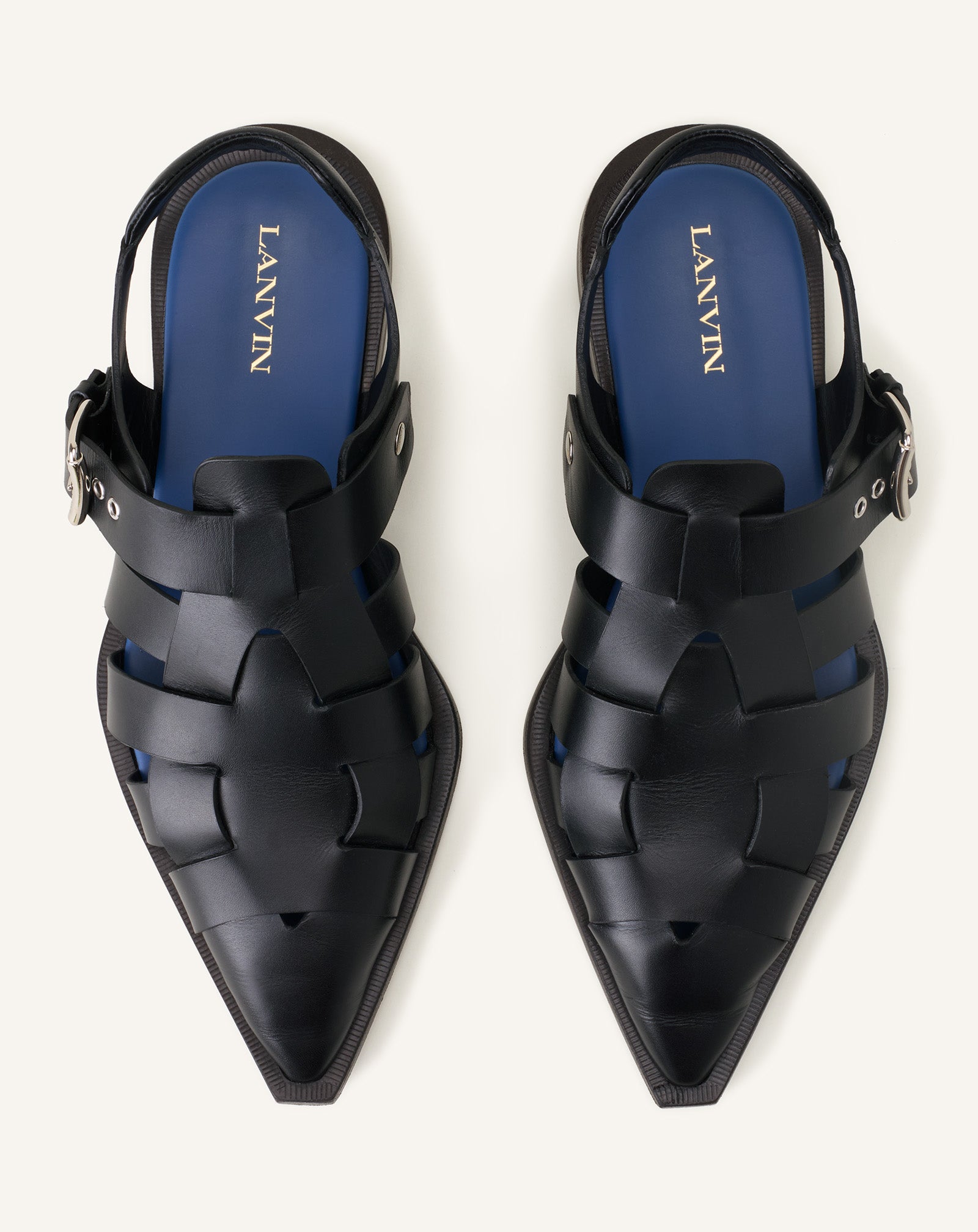 BLACK POINTED-TOE LEATHER SANDALS