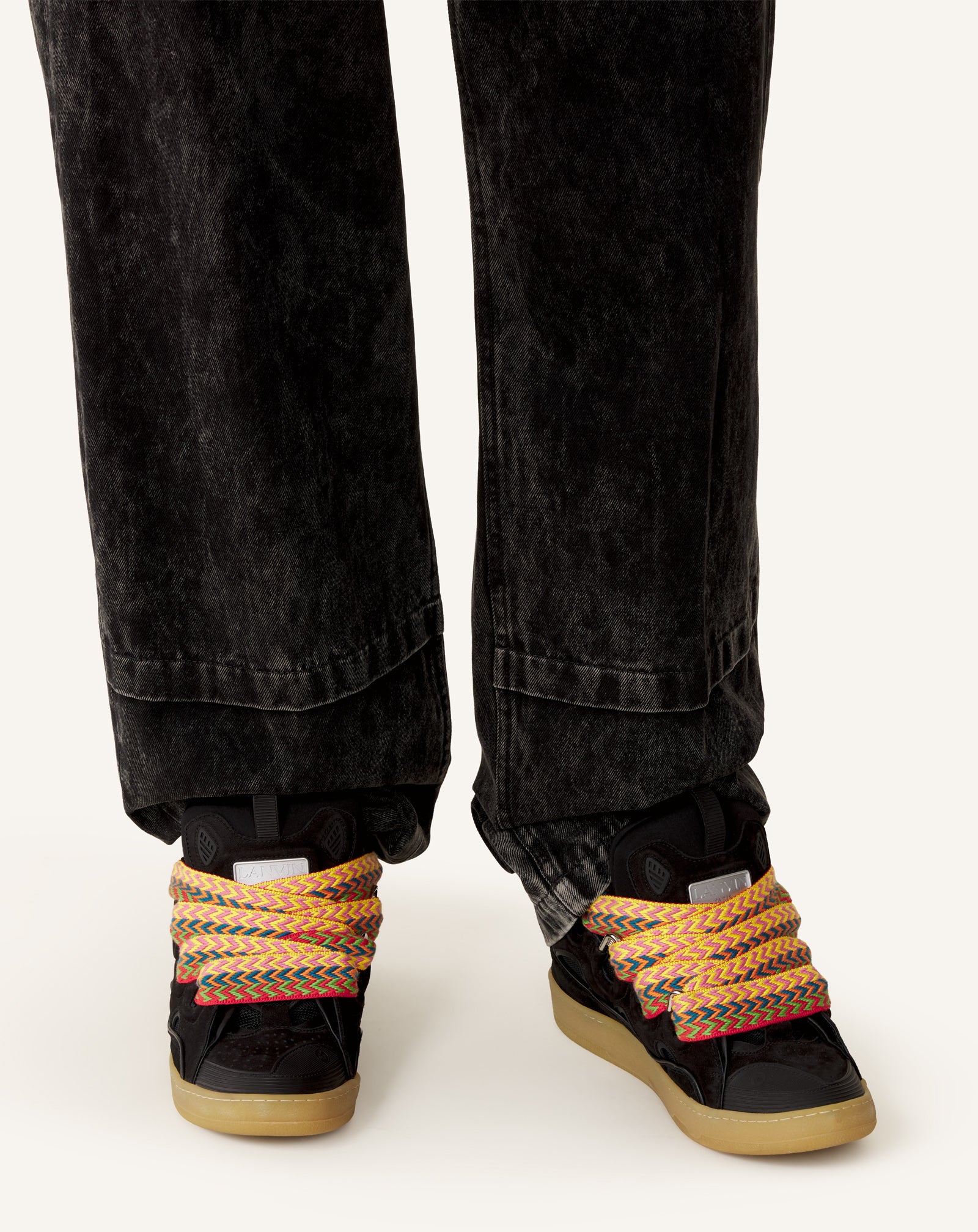 Black Leather Curb Sneakers | Lanvin