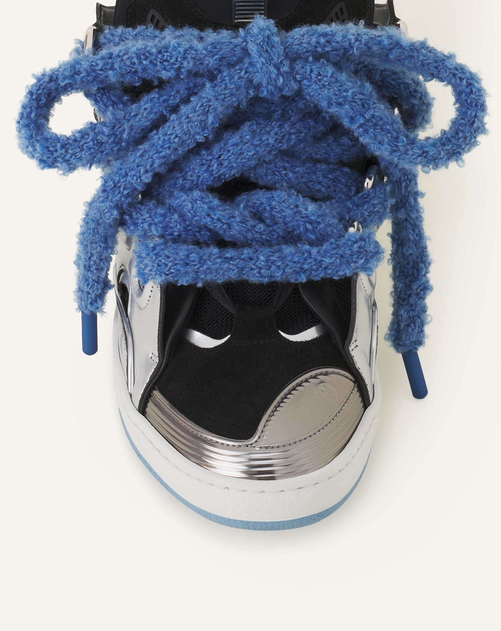 CURB METALLIC LEATHER SNEAKERS WITH MESH LACES