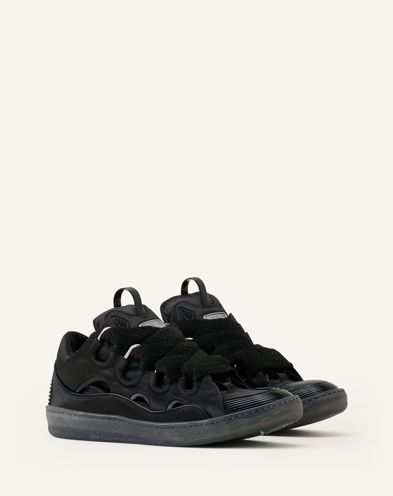 Black Curb Sneakers In Satin | Lanvin