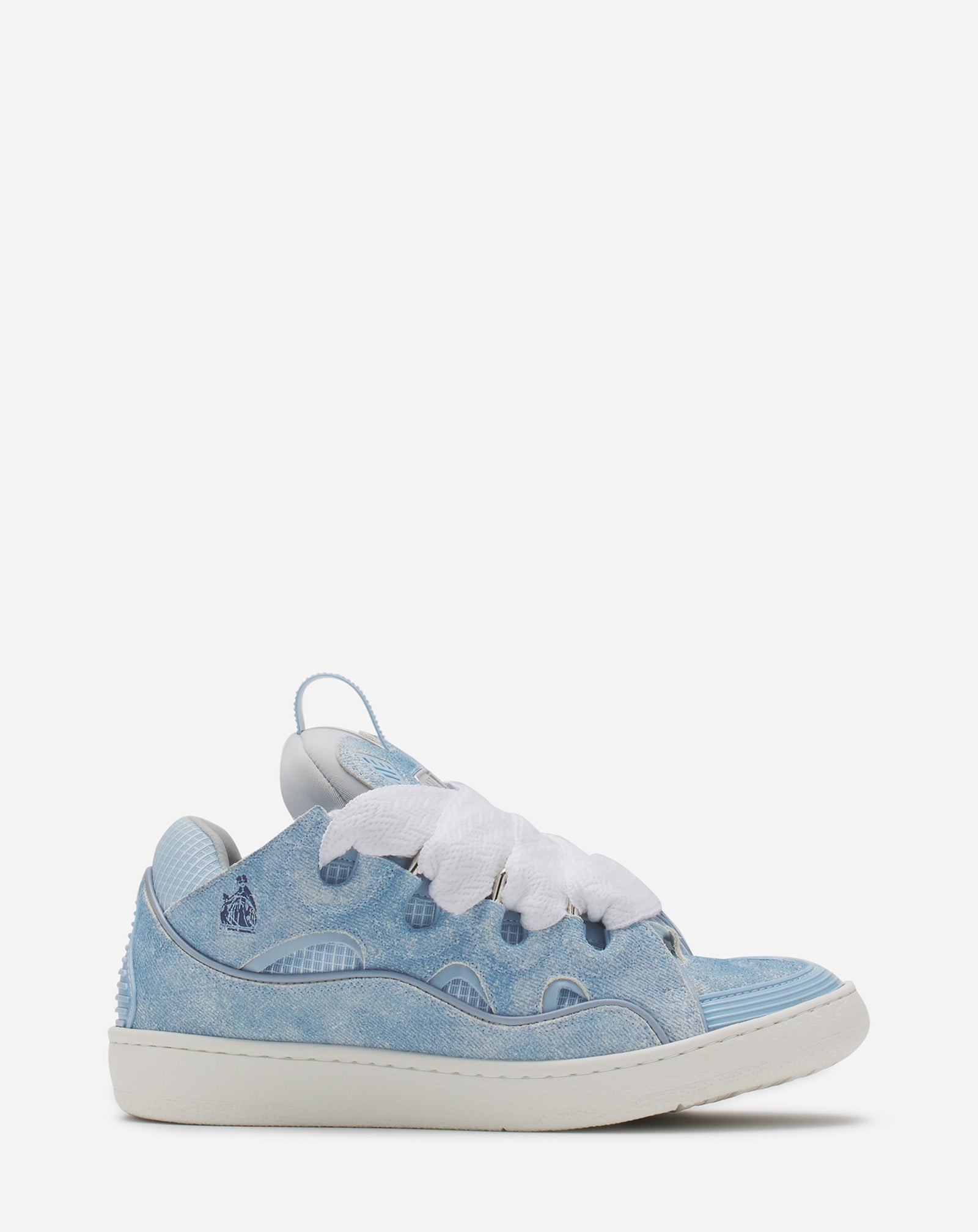 CURB DENIM-EFFECT LEATHER SNEAKERS