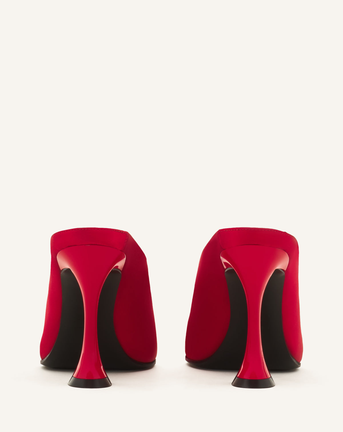 RED MIDNIGHT STEP MULES IN SATIN
