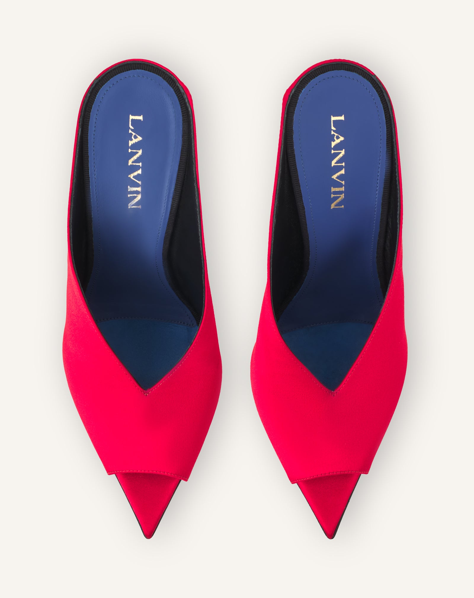 RED MIDNIGHT STEP MULES IN SATIN