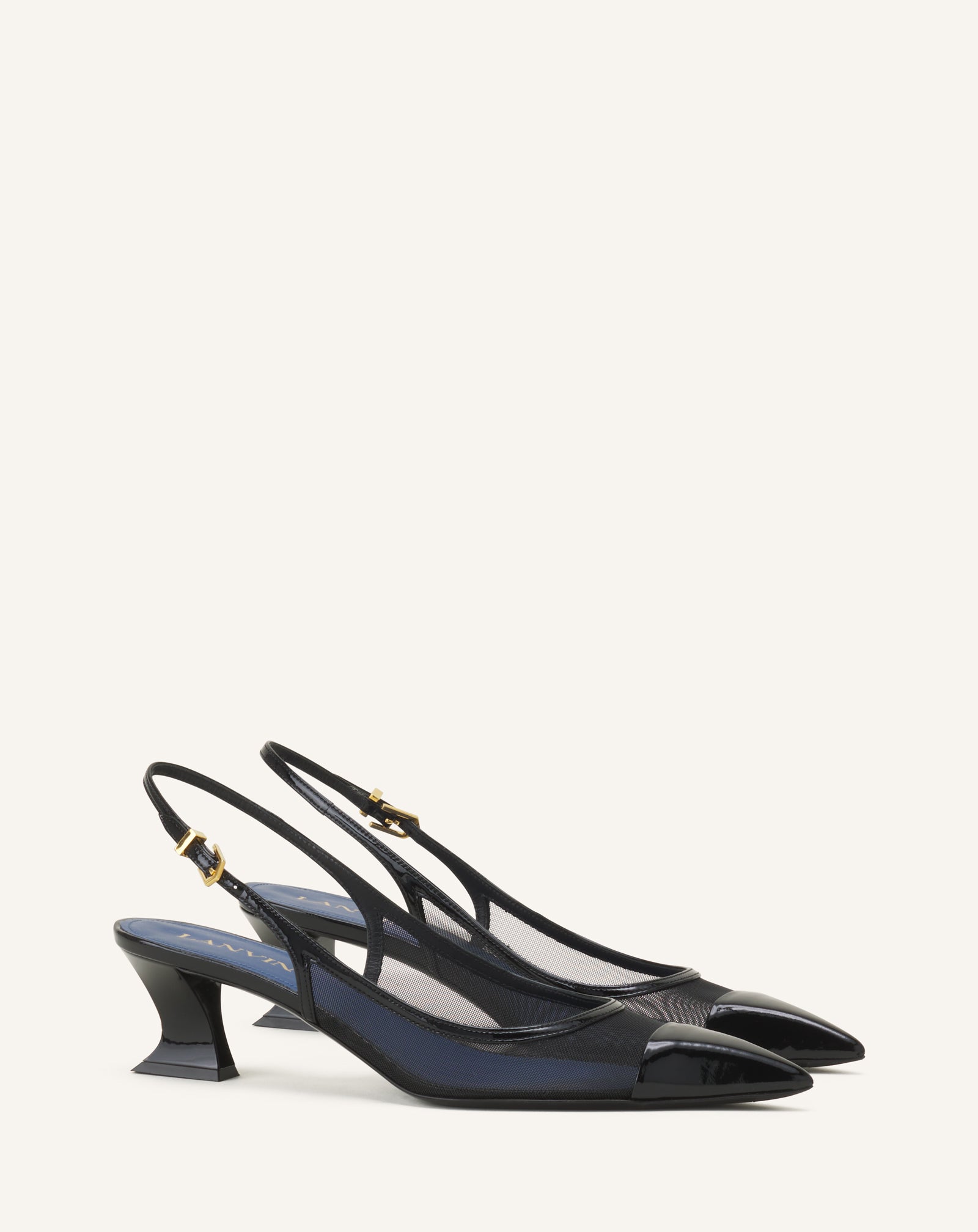 BLACK NOCTURNE SLINGBACK IN MESH AND PATENT LEATHER