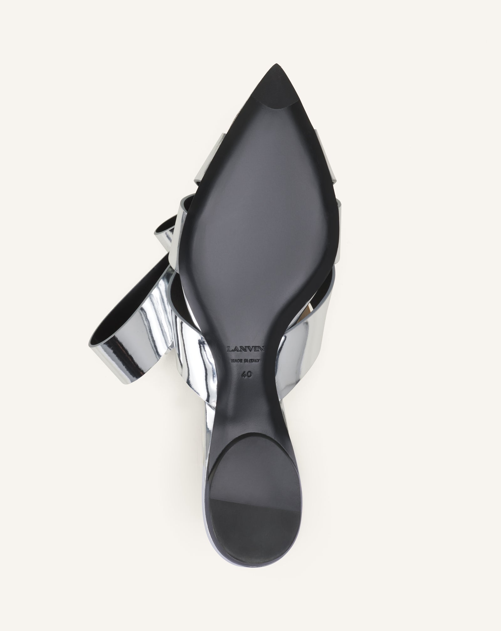 SILVER CADEAU MULE FLATS IN METALLIC LEATHER