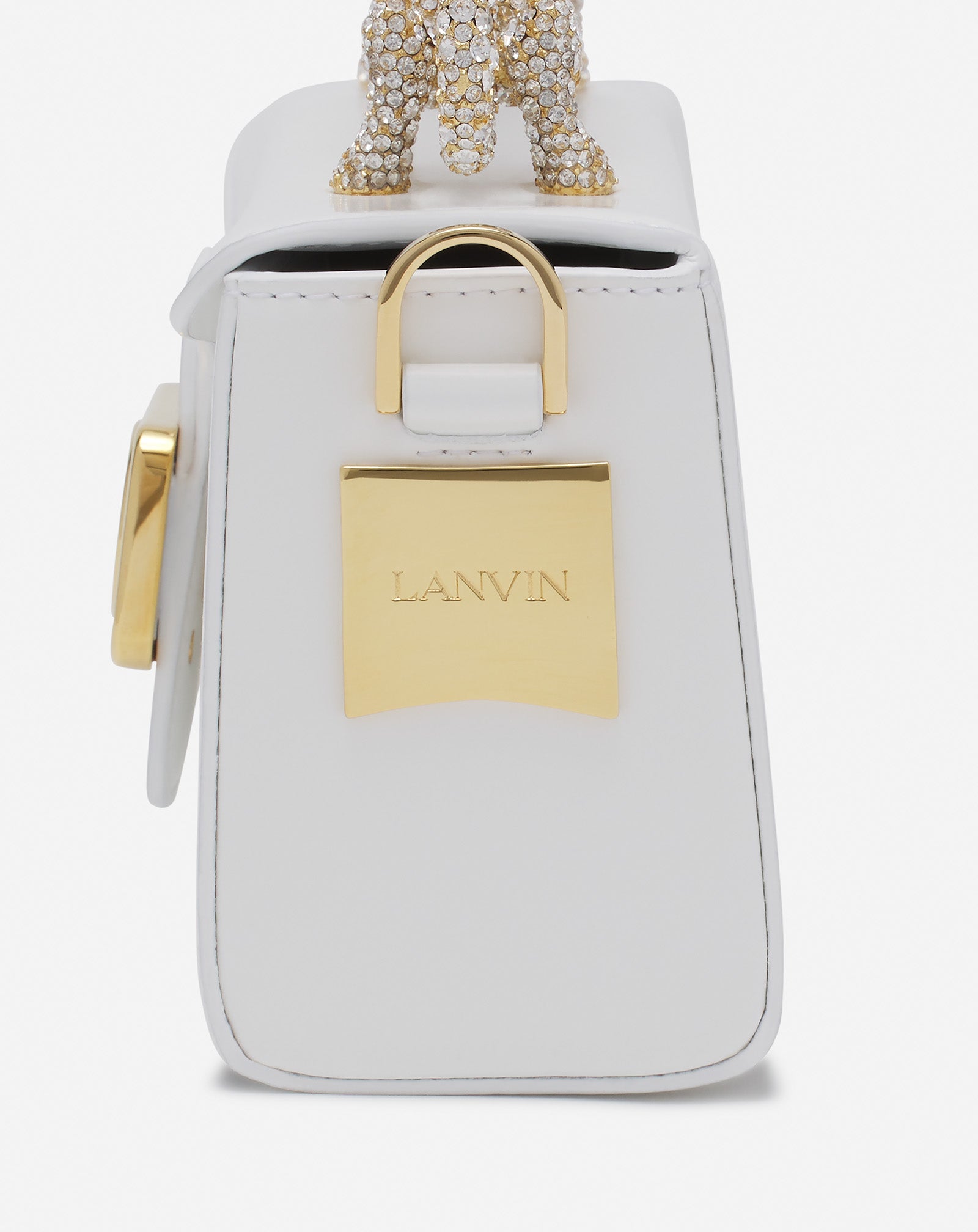 WHITE PENCIL CAT BAG IN LEATHER AND RHINESTONES