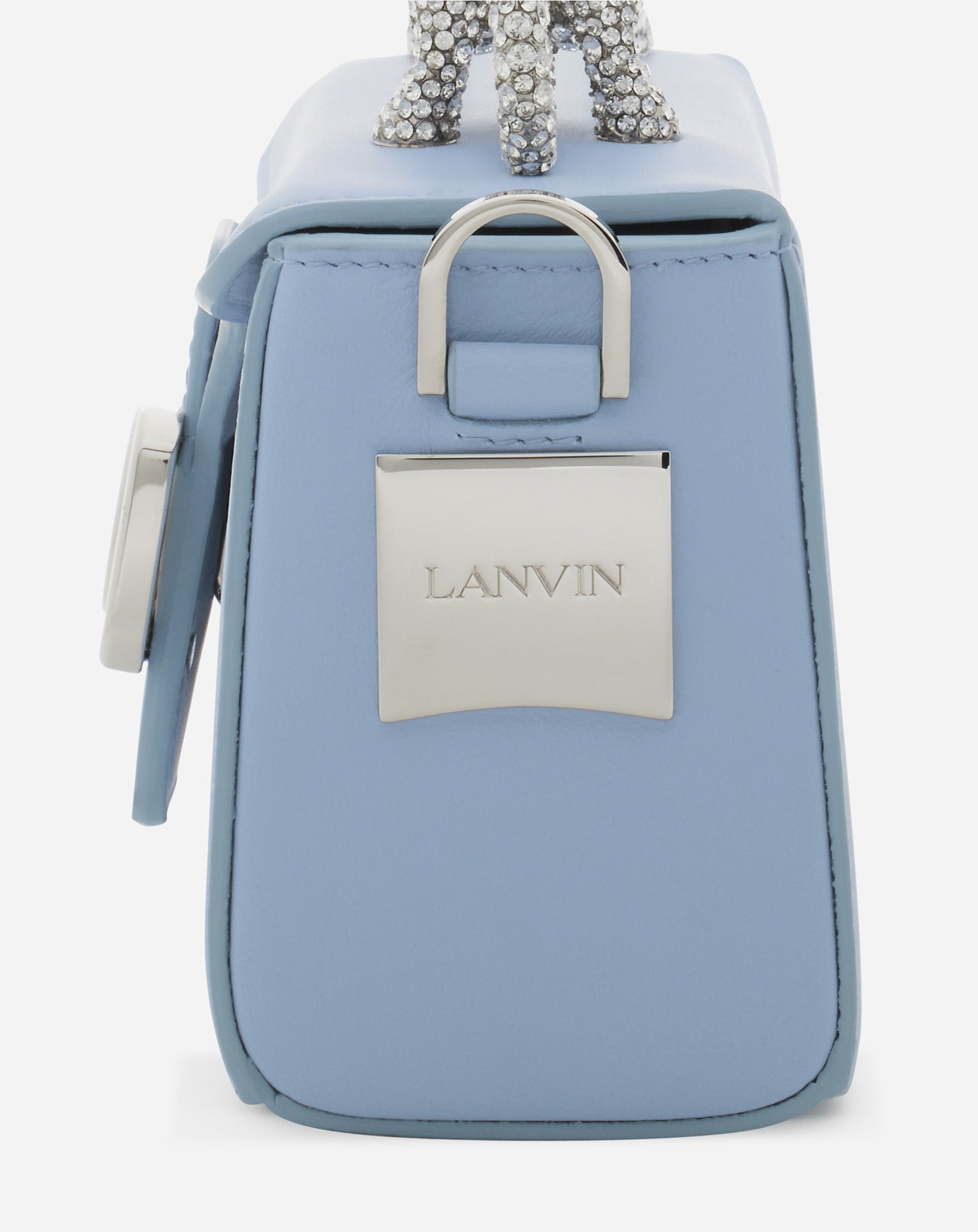 BLUE NANO PENCIL CAT BAG IN LEATHER AND RHINESTONE