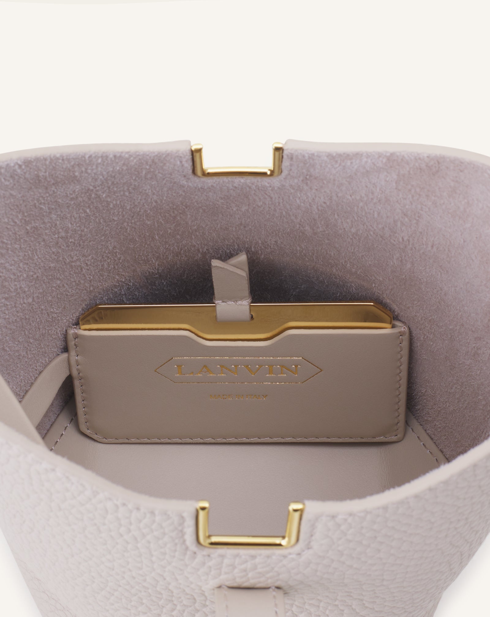 WHITE CATCH BY LANVIN NANO BUCKET BAG IN LEATHER