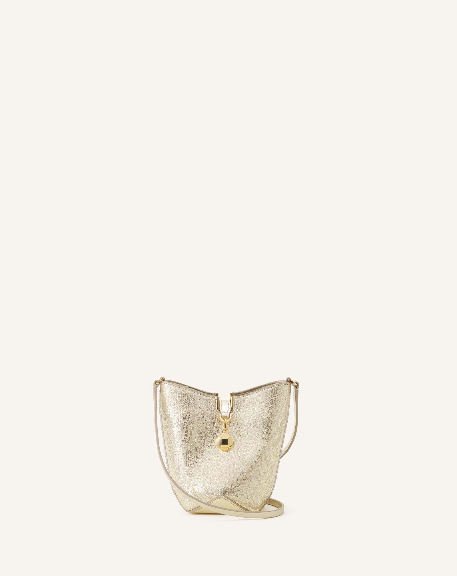 SILVER CATCH BY LANVIN NANO BUCKET BAG IN METALLIC LEATHER