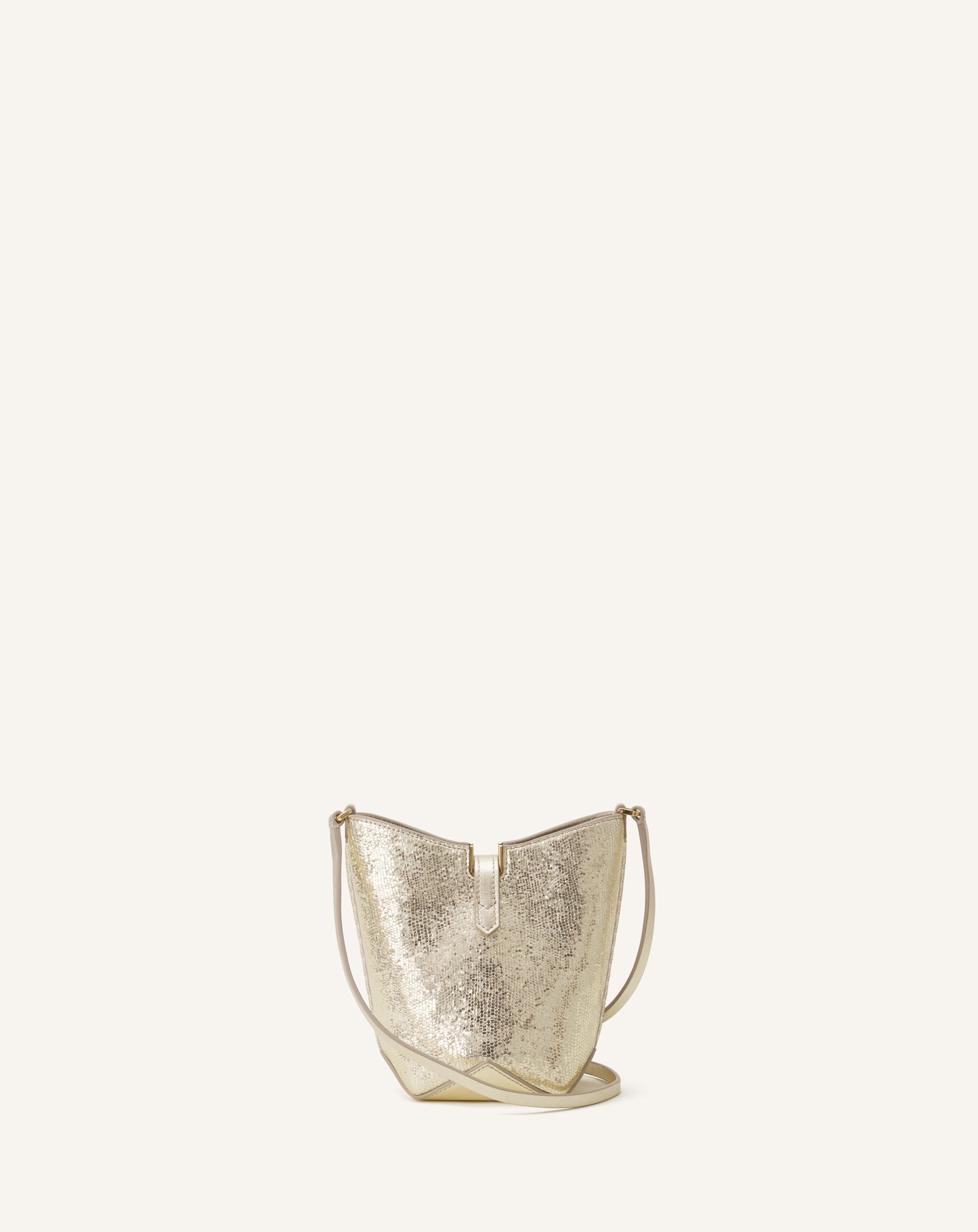 SILVER CATCH BY LANVIN NANO BUCKET BAG IN METALLIC LEATHER