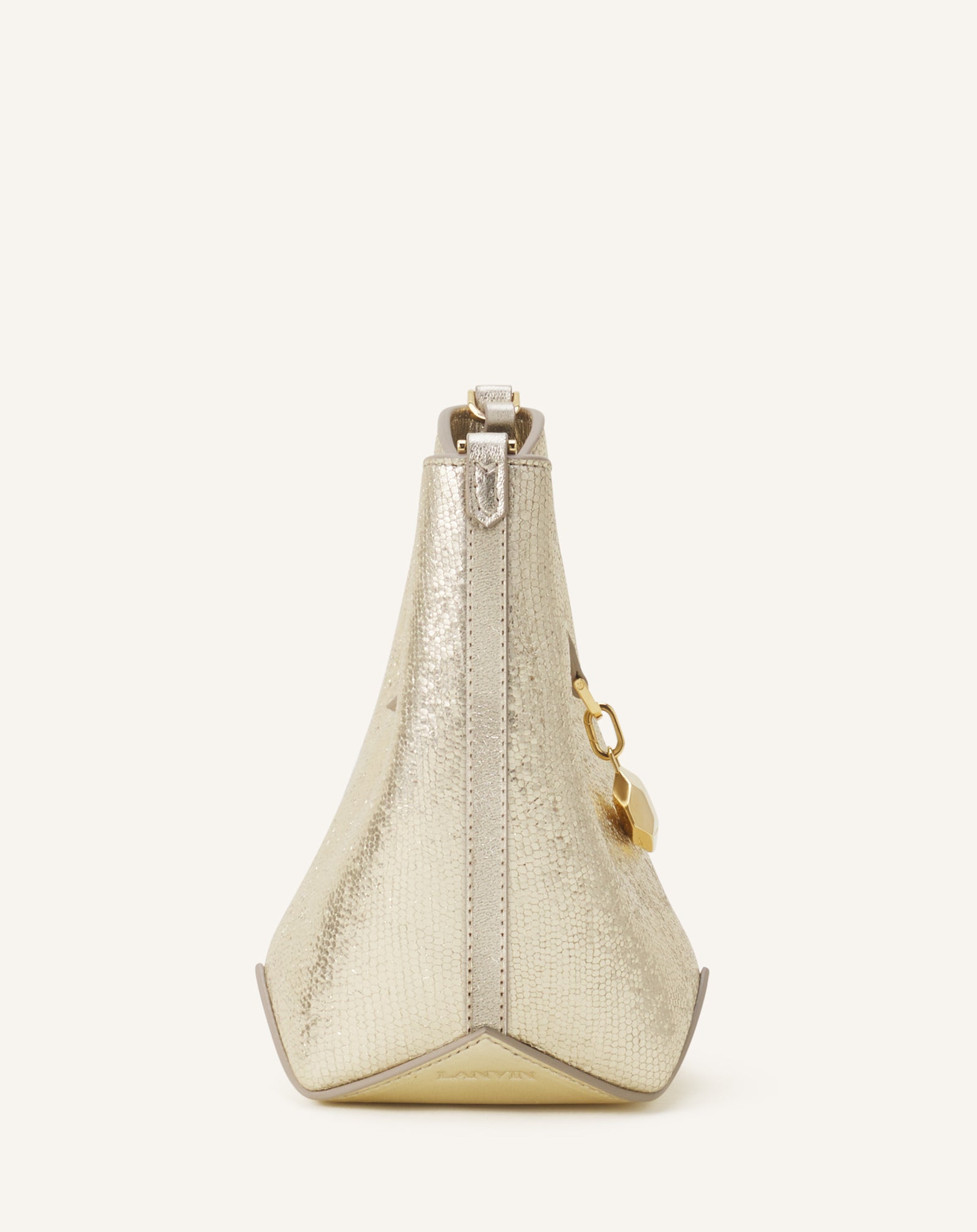 SILVER CATCH BY LANVIN NANO BUCKET BAG IN METALLIC LEATHER