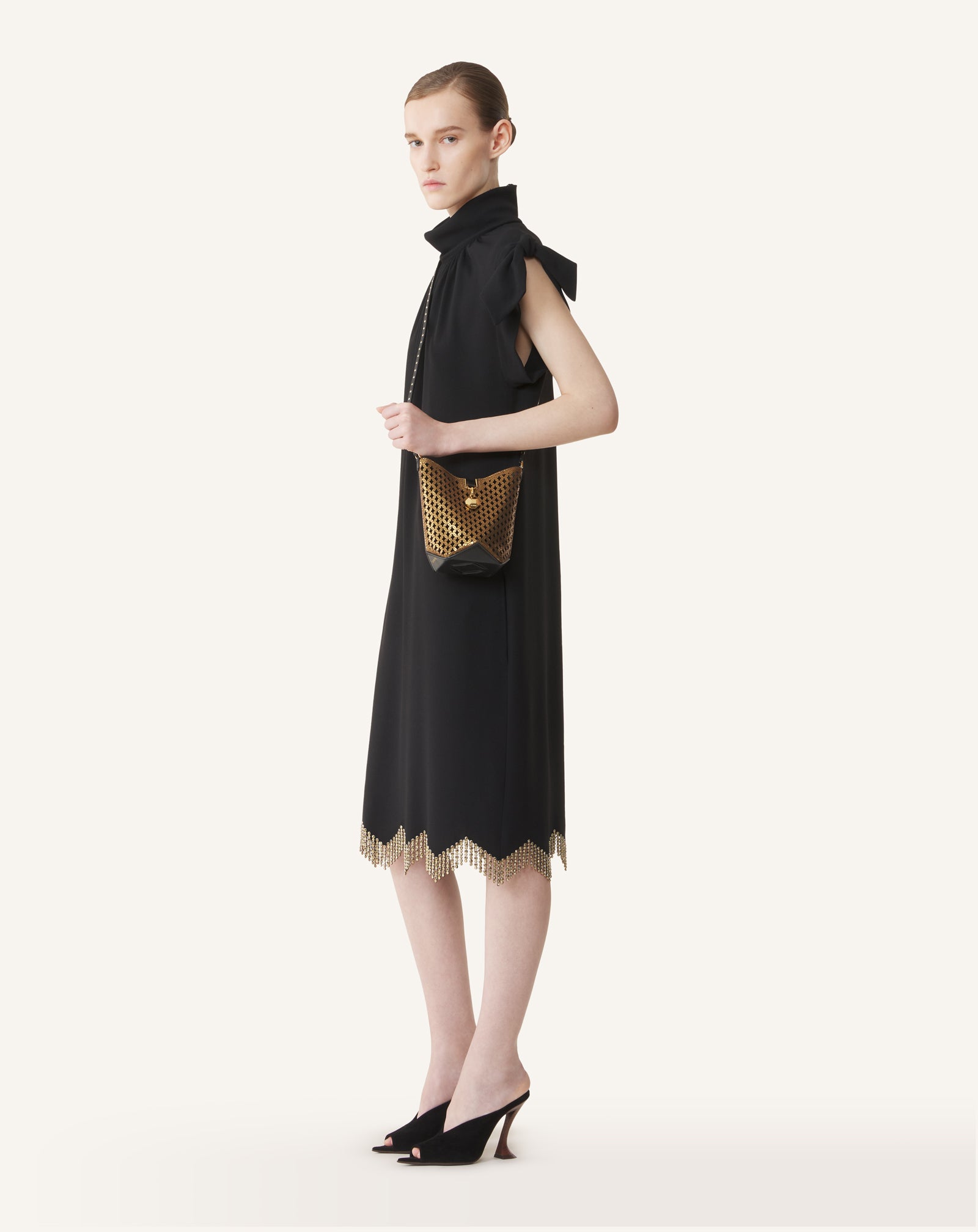 SILVER CATCH BY LANVIN NANO BUCKET BAG IN SHINY LEATHER