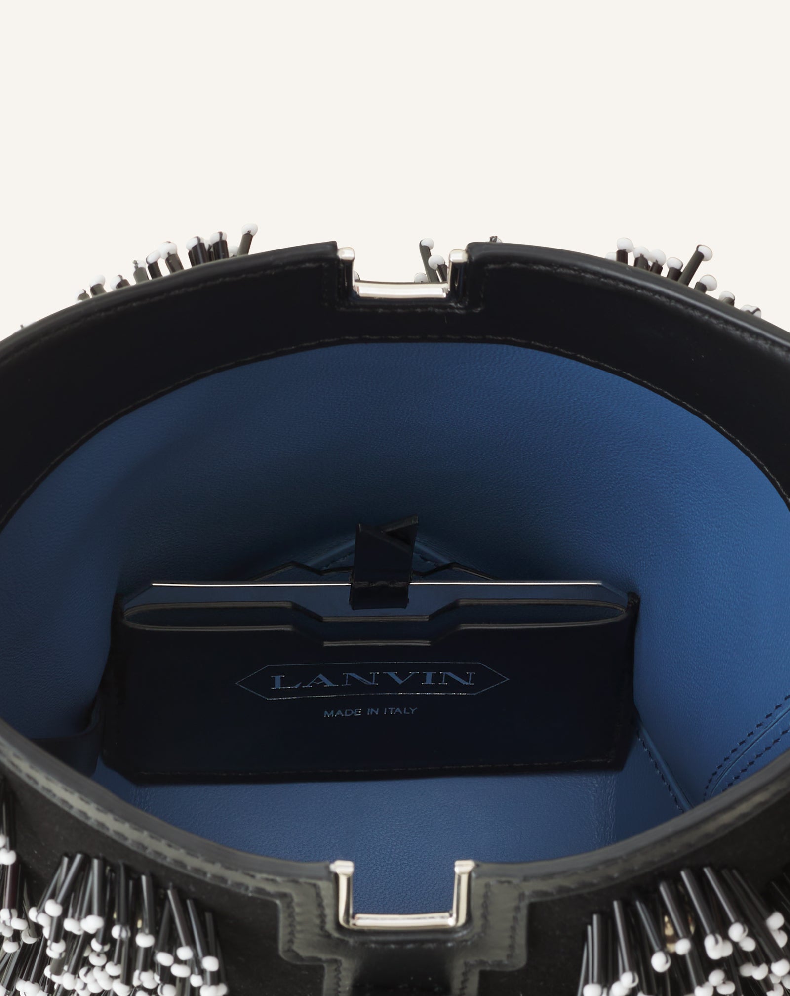 BLACK CATCH BY LANVIN EMBROIDERED LEATHER BUCKET BAG