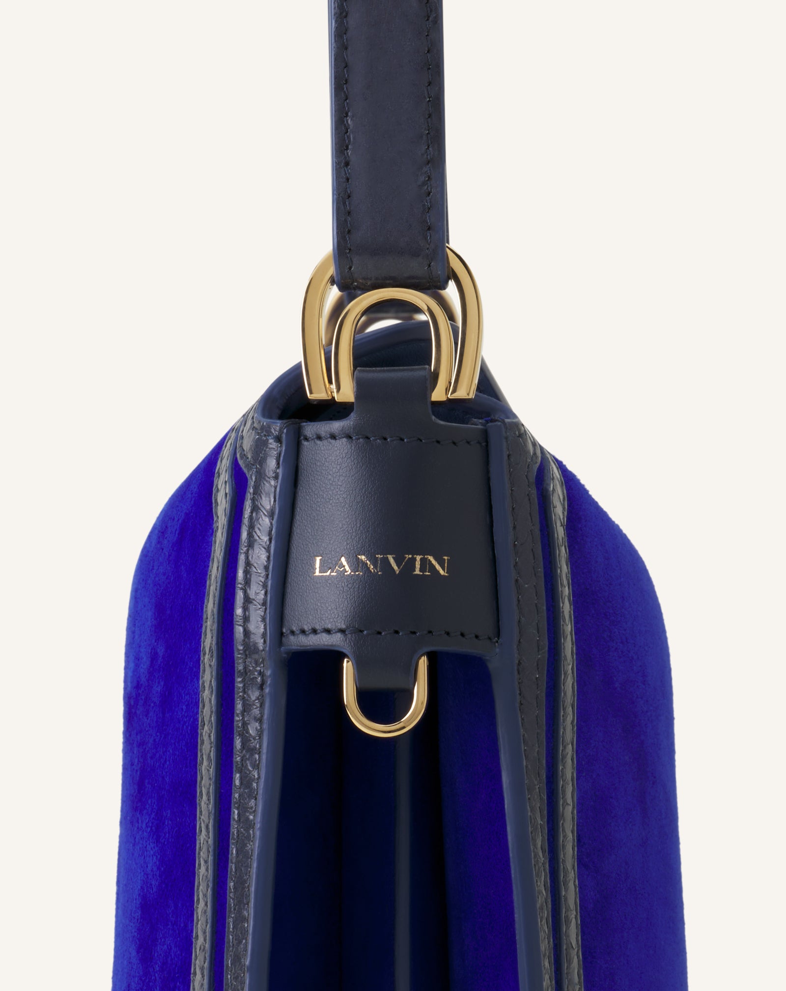 BLUE COMPAGNON MEDIUM ASYMMETRICAL BAG IN SUEDE