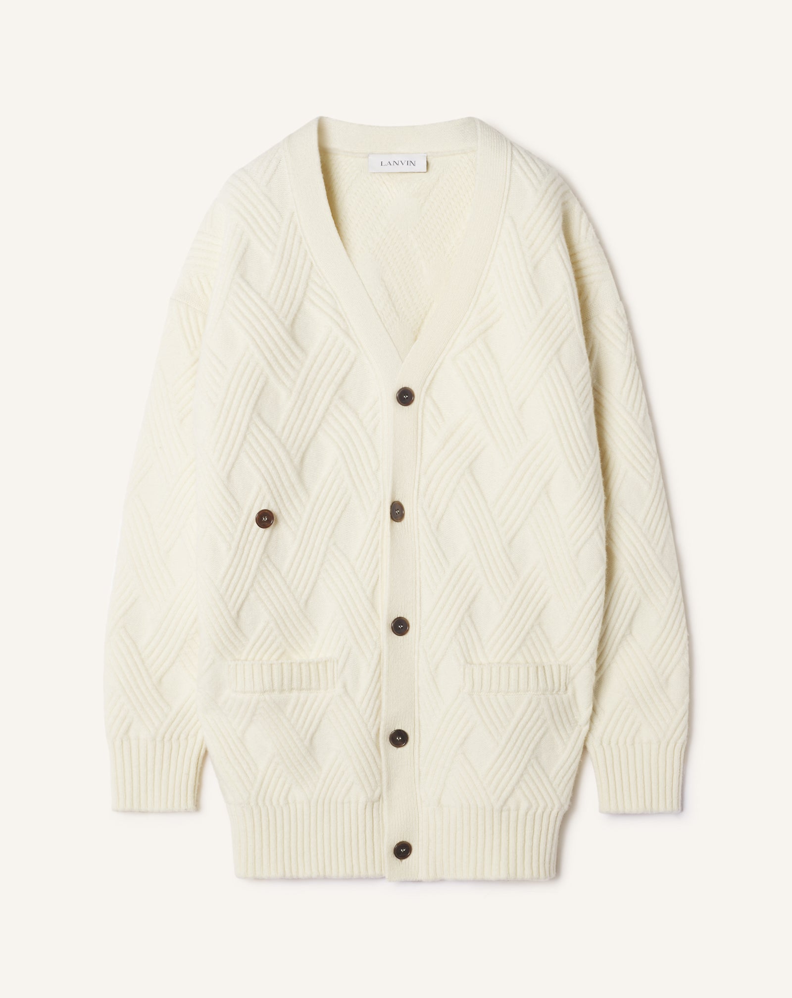CARDIGAN AMPLE EN LAINE TORSADÉE BLANC