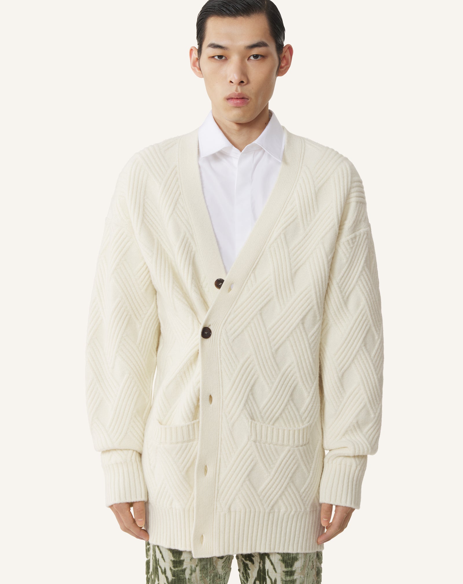 CARDIGAN AMPLE EN LAINE TORSADÉE BLANC