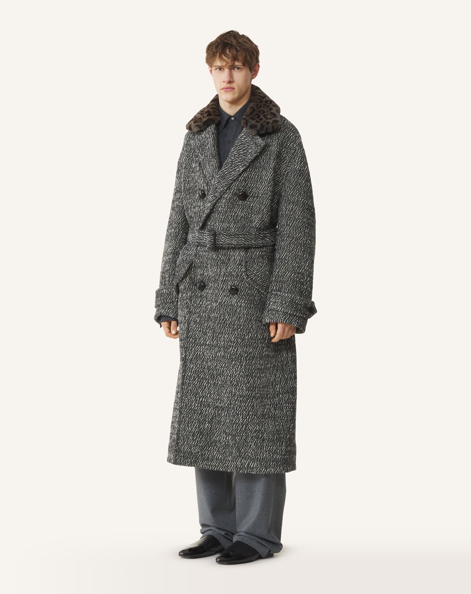 TRENCH AMPLE EN LAINE TEXTURÉE GRIS