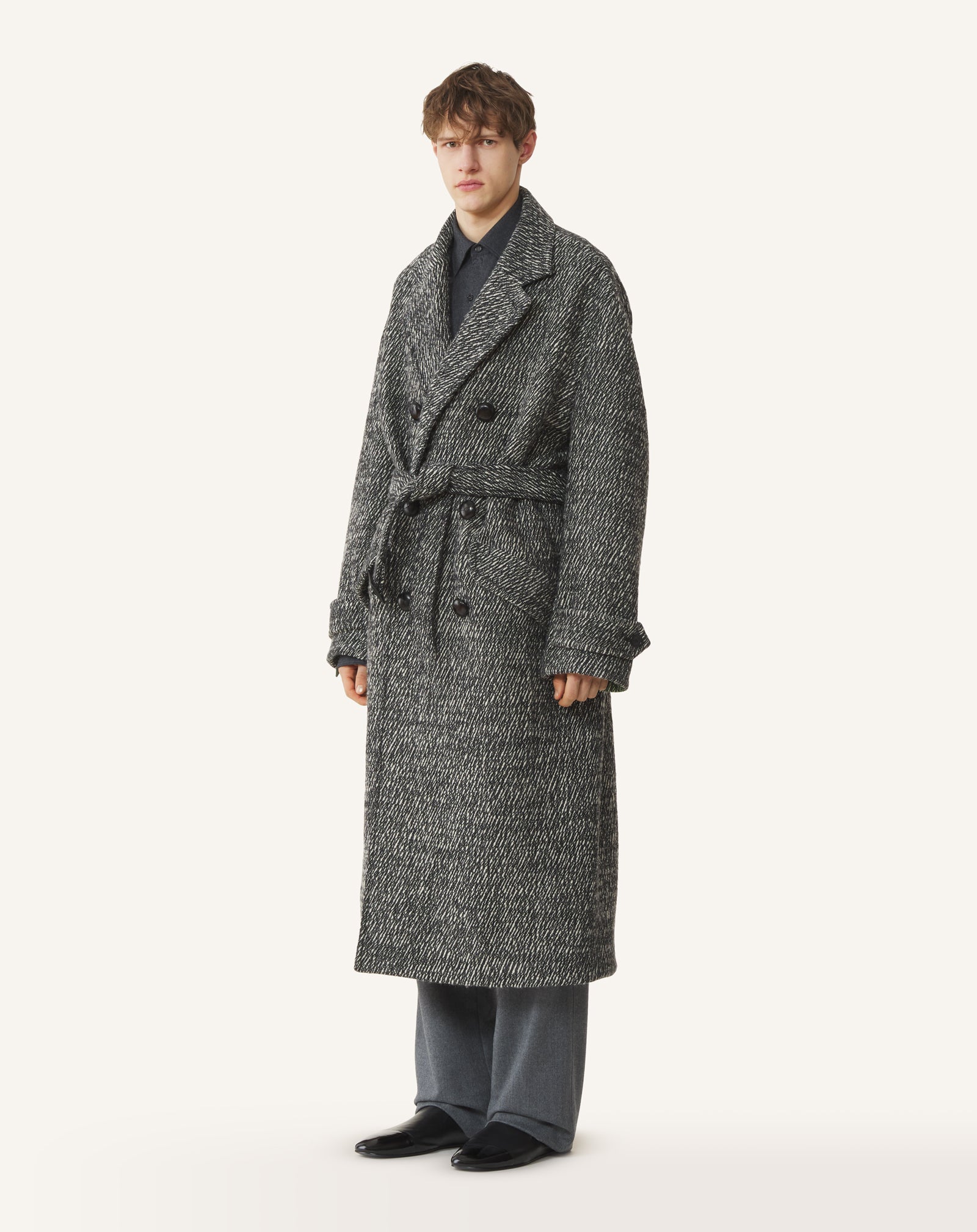 TRENCH AMPLE EN LAINE TEXTURÉE GRIS