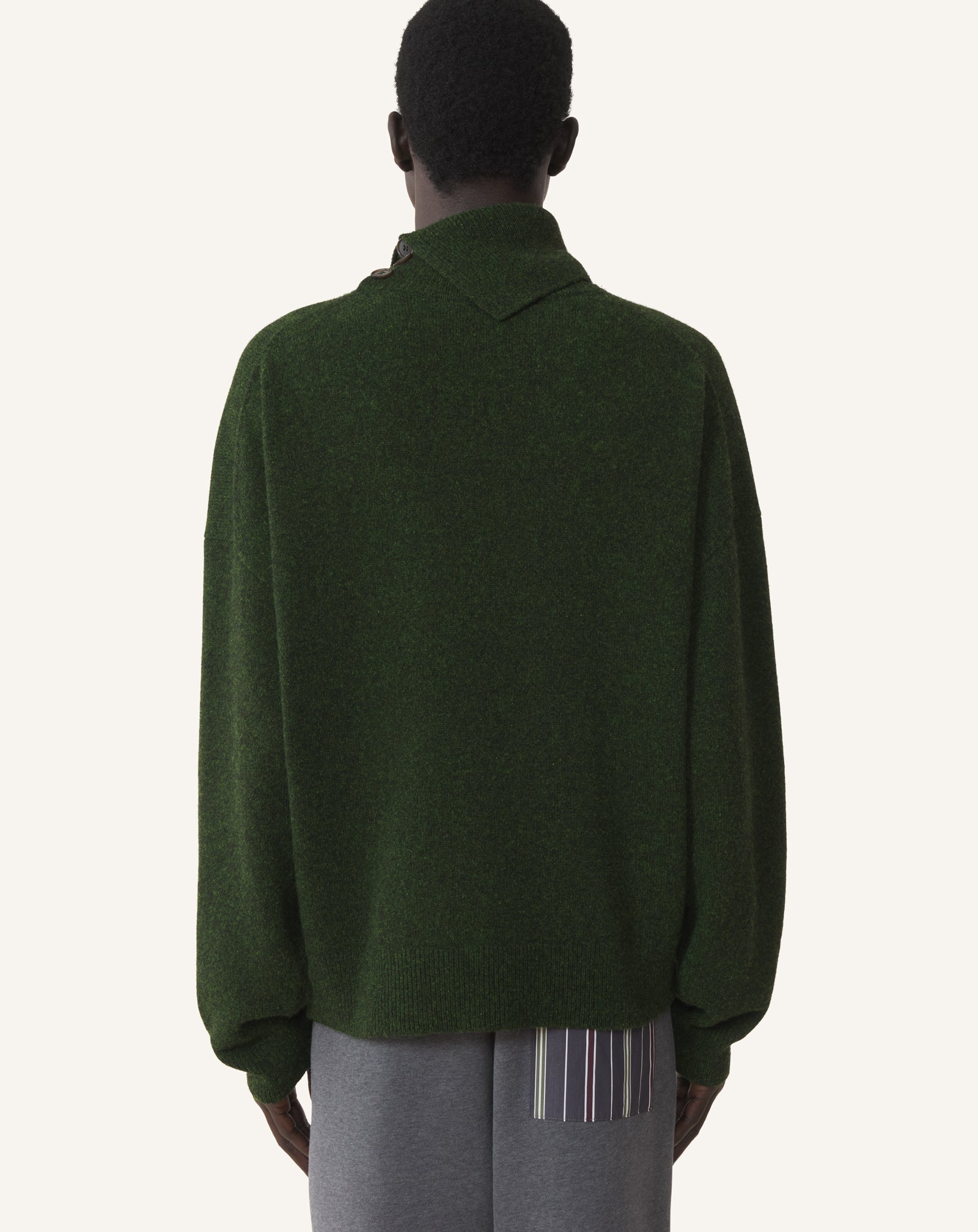 GREEN BUTTON-NECK SWEATER IN CASHMERE