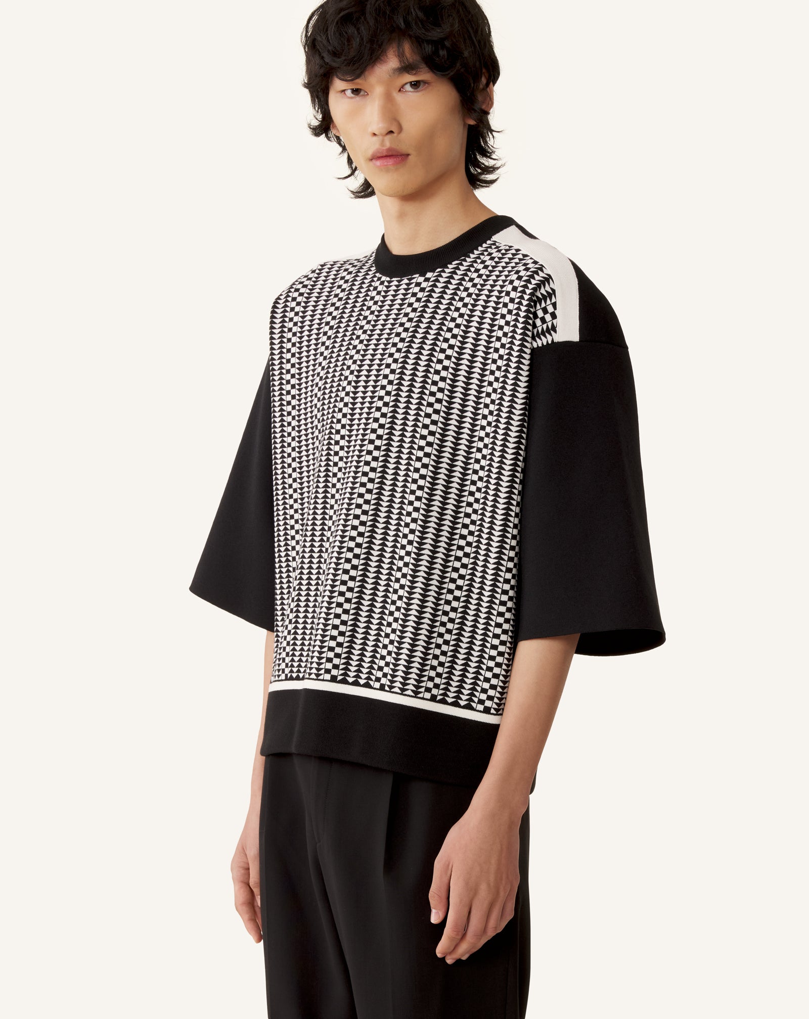 T-SHIRT AMPLE EN JACQUARD DE SOIE ET COTON GRIS