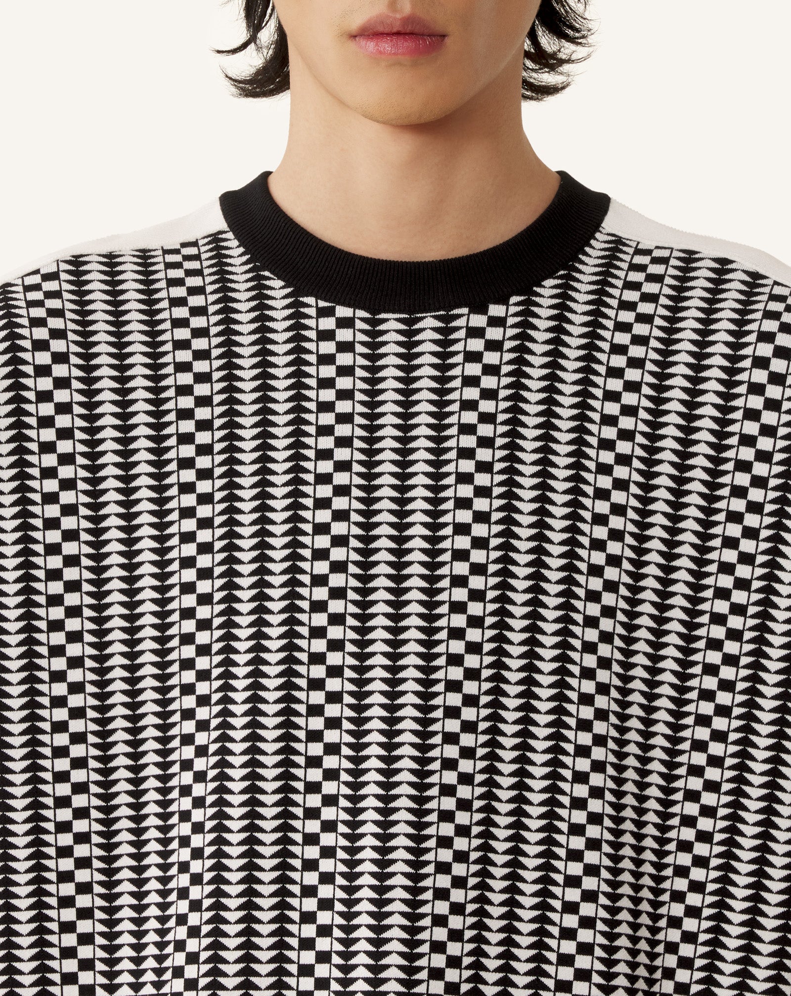 T-SHIRT AMPLE EN JACQUARD DE SOIE ET COTON GRIS