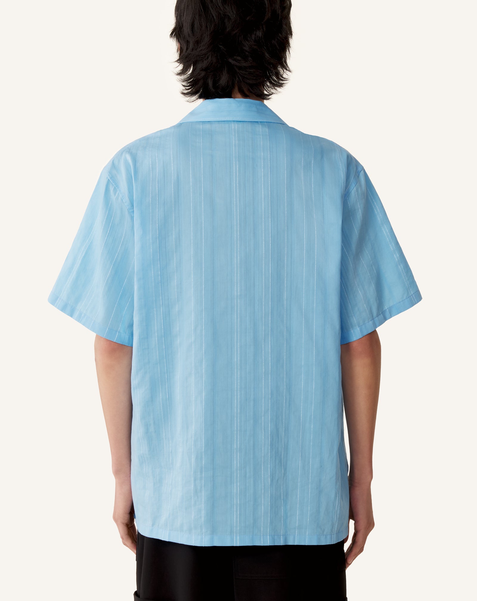 CHEMISE TEXTURÉE EN COTON ET SOIE BLEU