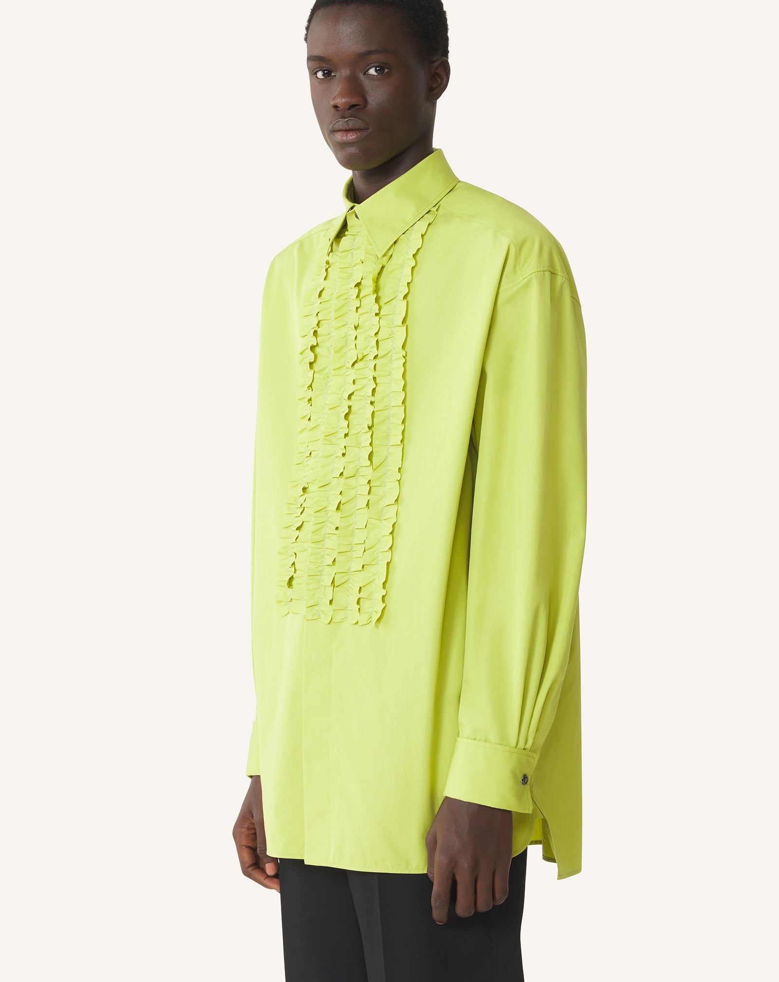 CHEMISE À PLASTRON EN POPELINE DE COTON VERT