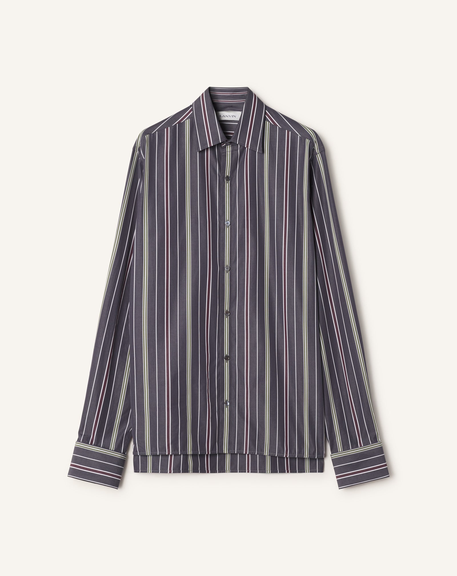CHEMISE DROITE EN POPELINE DE COTON À RAYURES VERT