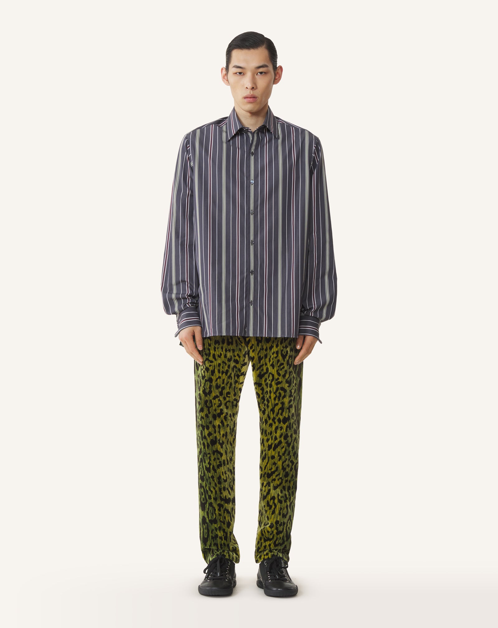 CHEMISE DROITE EN POPELINE DE COTON À RAYURES VERT